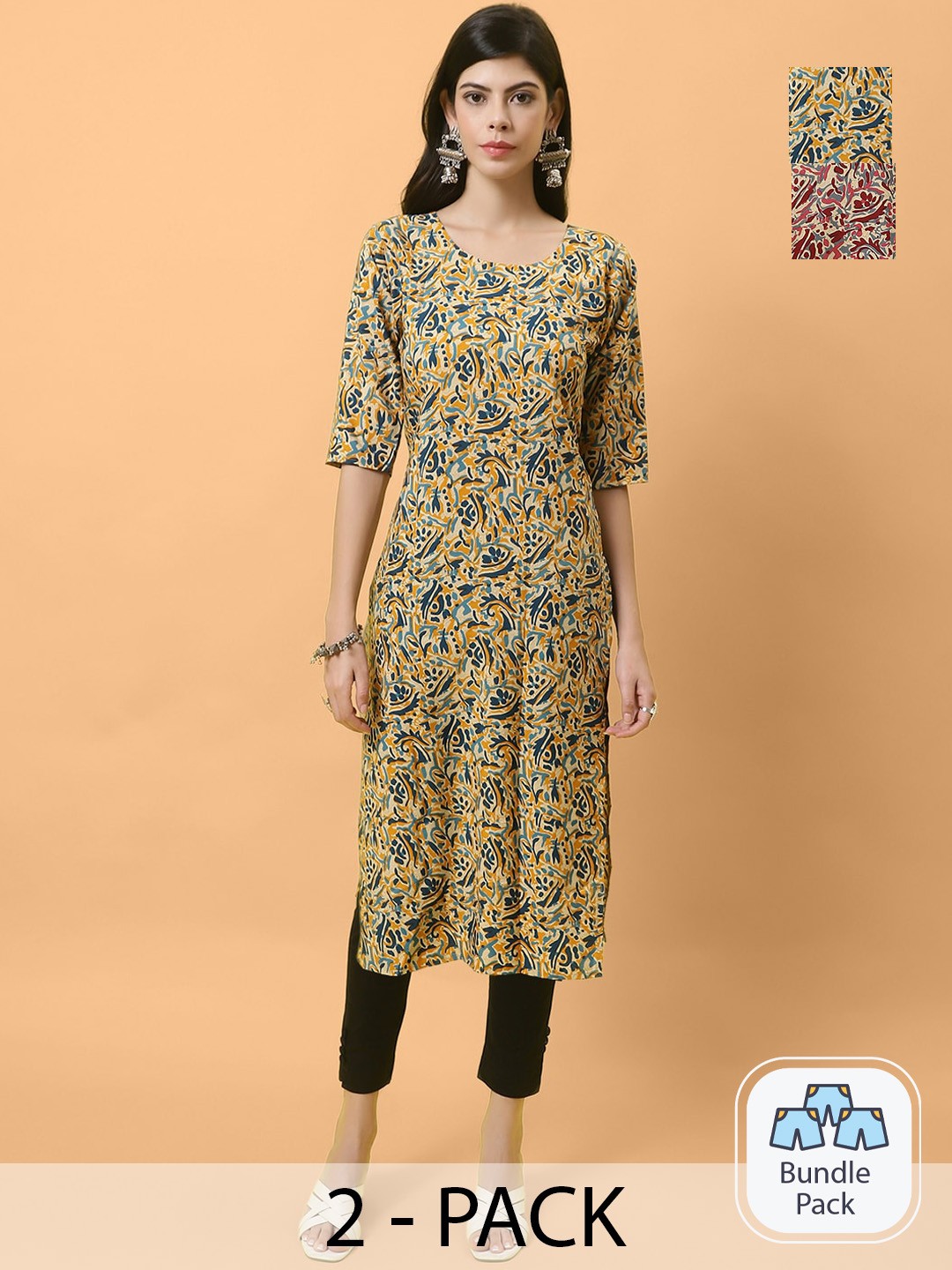 

Ethnic basket Selection Of 2 Floral Printed Crepe Kurta, Yellow