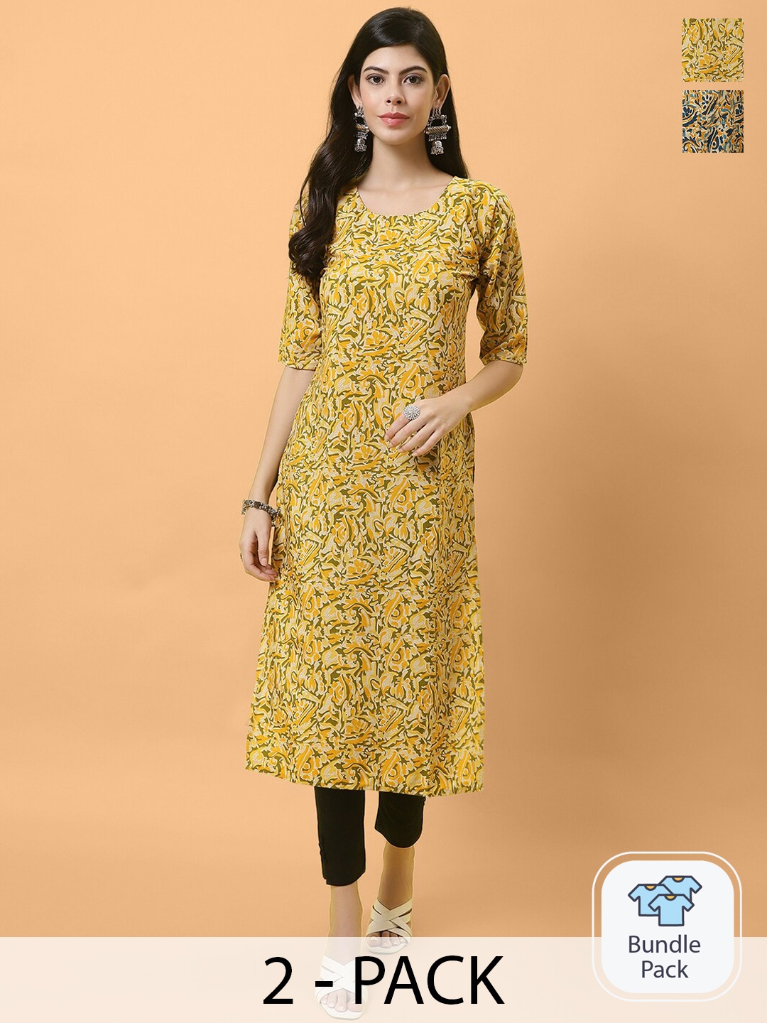 

Ethnic basket Selection Of 2 Floral Printed Crepe Kurta, Yellow