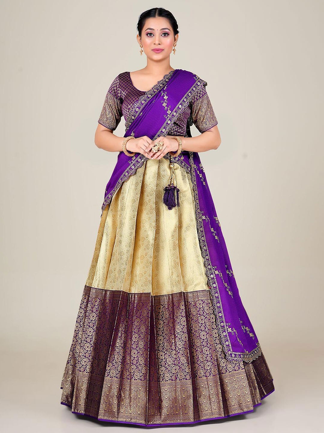 

HALFSAREE STUDIO Woven Design Semi-Stitched Lehenga & Blouse With Dupatta, Purple