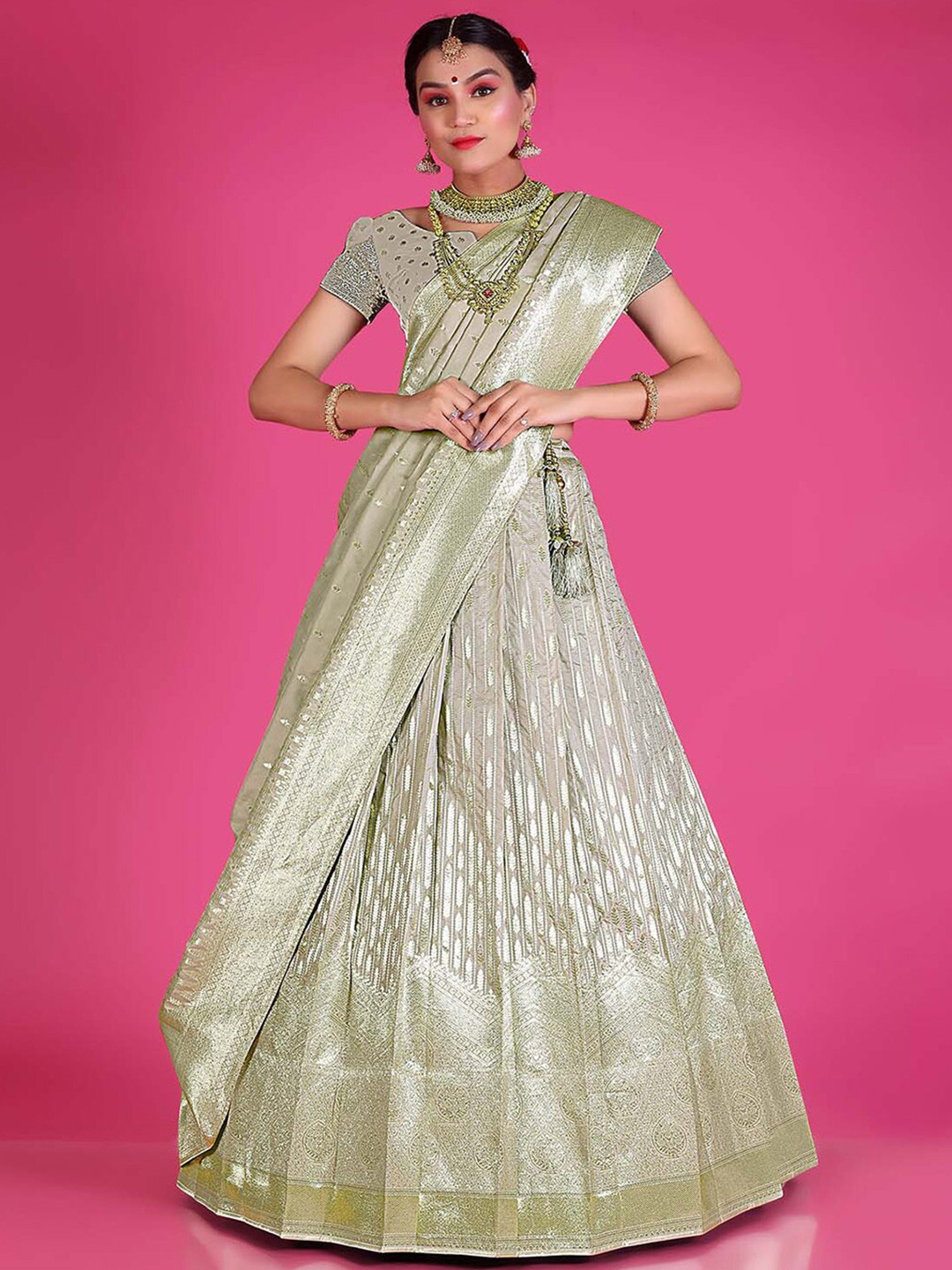 

HALFSAREE STUDIO Embellished Unstitched Lehenga Choli With Dupatta, Grey