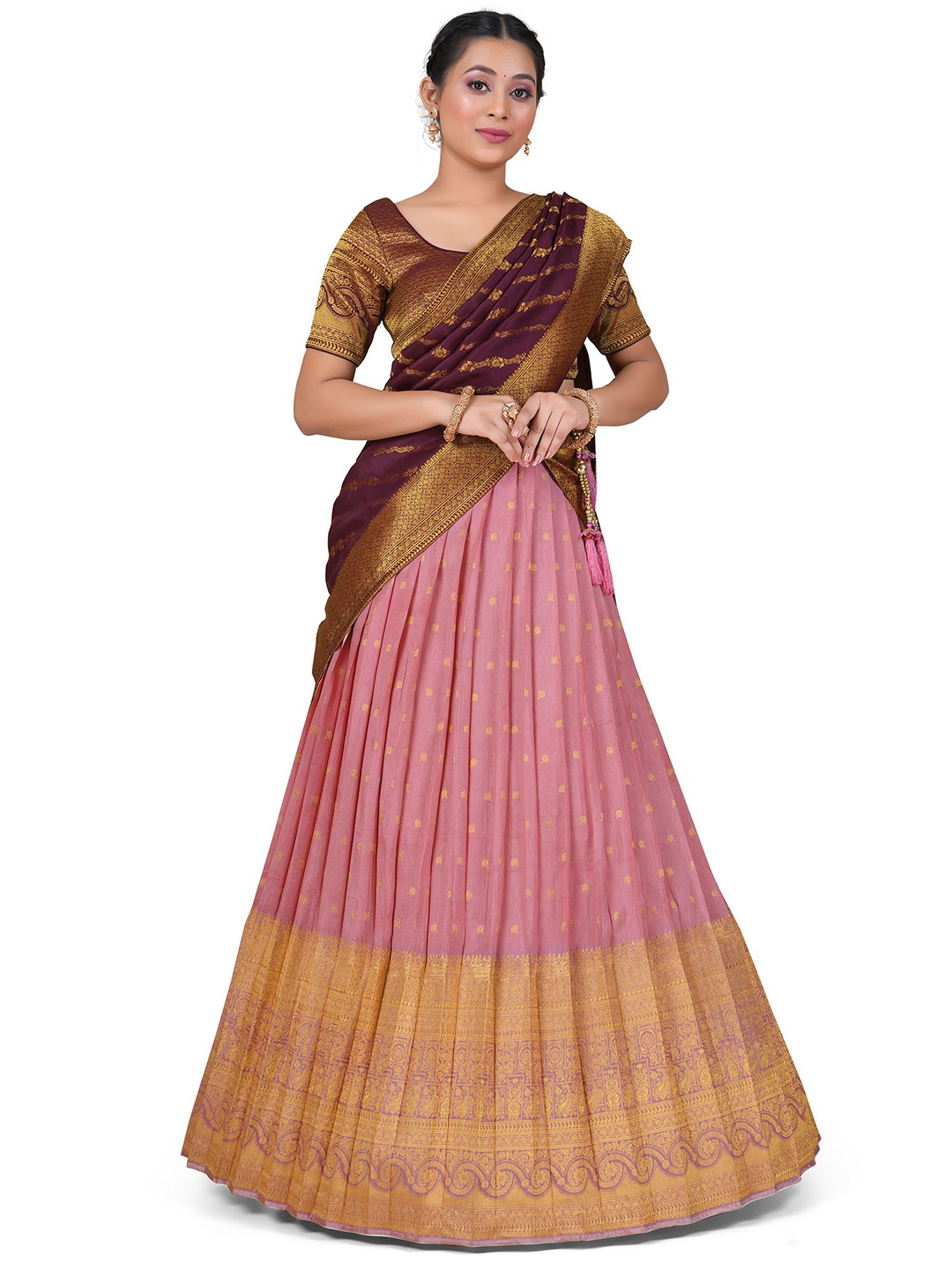 

HALFSAREE STUDIO Woven Design Unstitched Lehenga Choli With Dupatta, Pink