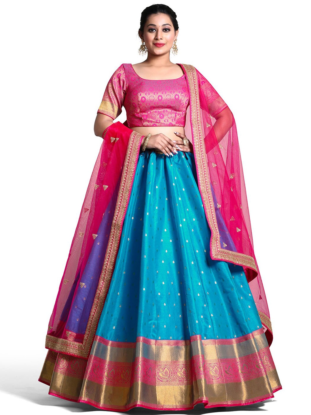 

HALFSAREE STUDIO Woven Design Semi-Stitched Lehenga & Blouse With Dupatta, Pink