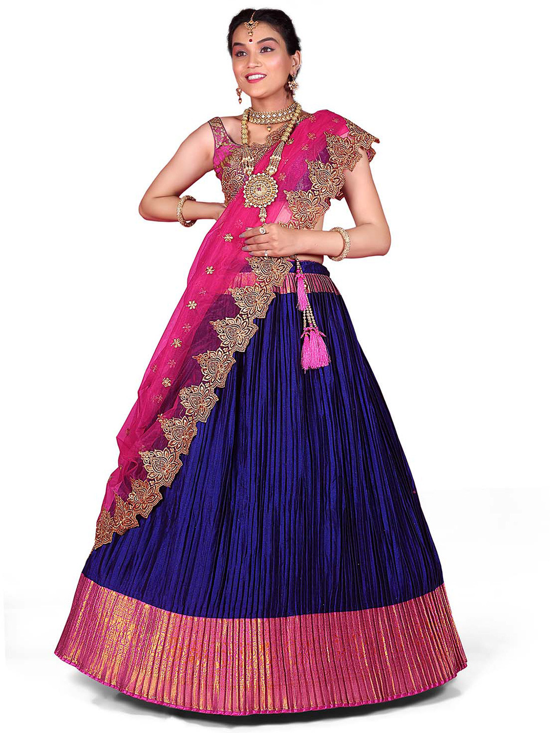 

HALFSAREE STUDIO Woven Design Semi-Stitched Lehenga & Blouse With Dupatta, Blue