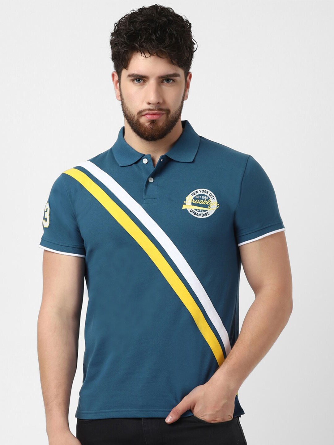 

UrbanMark Striped Polo Collar T-shirt, Blue
