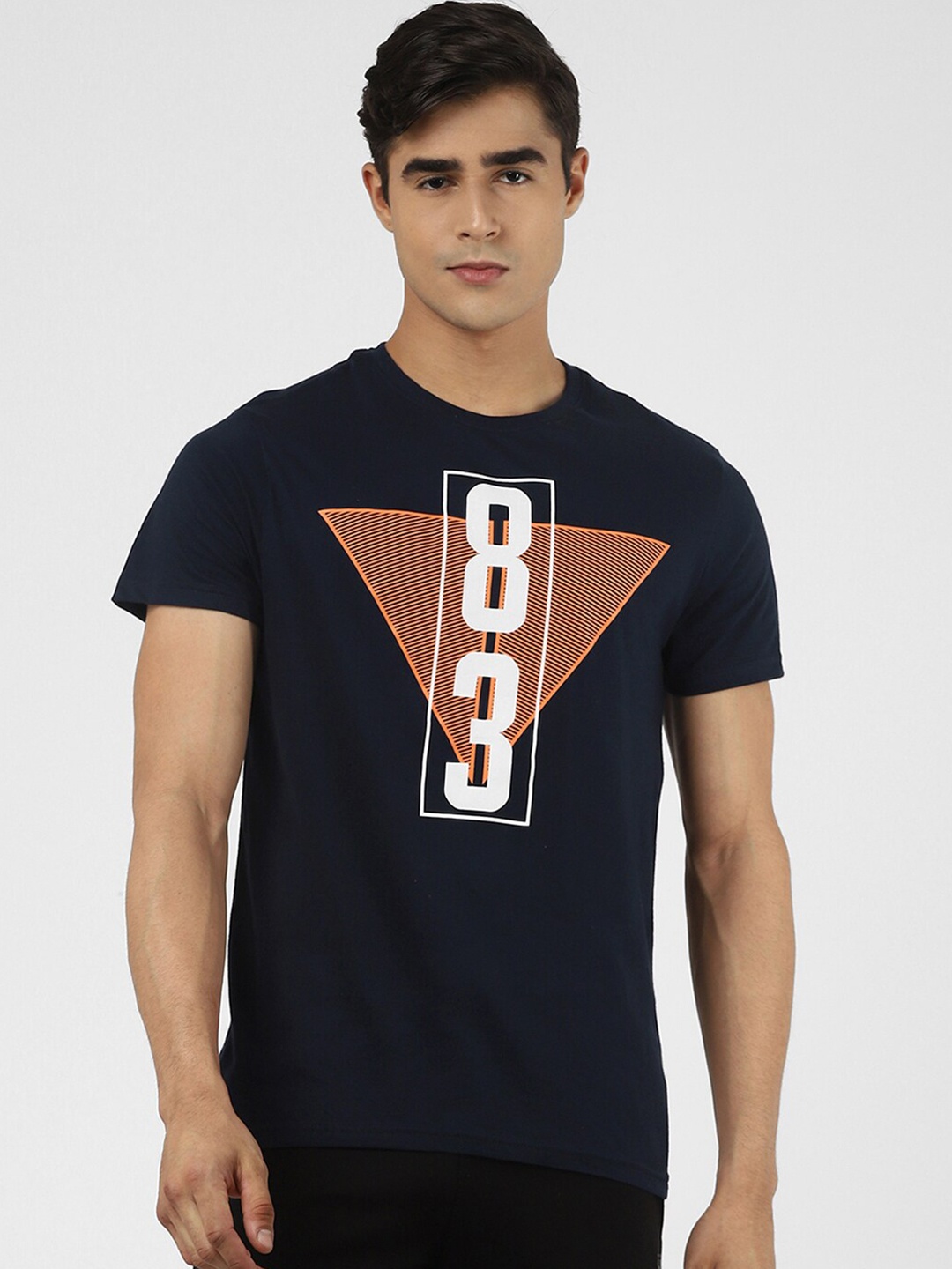 

UrbanMark Typography Printed Pure Cotton T-shirt, Navy blue