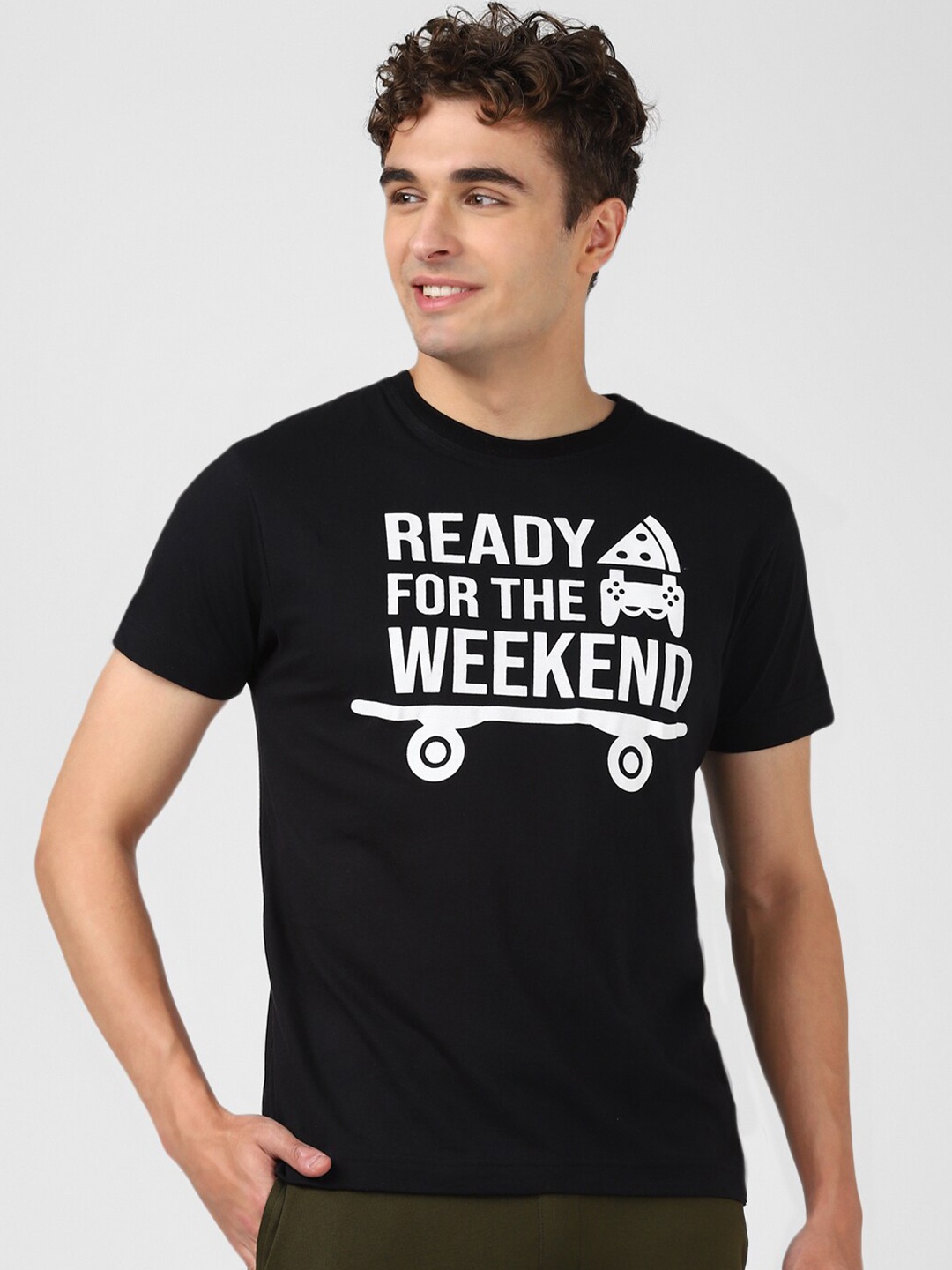 

UrbanMark Typography Printed Casual T-Shirt, Black