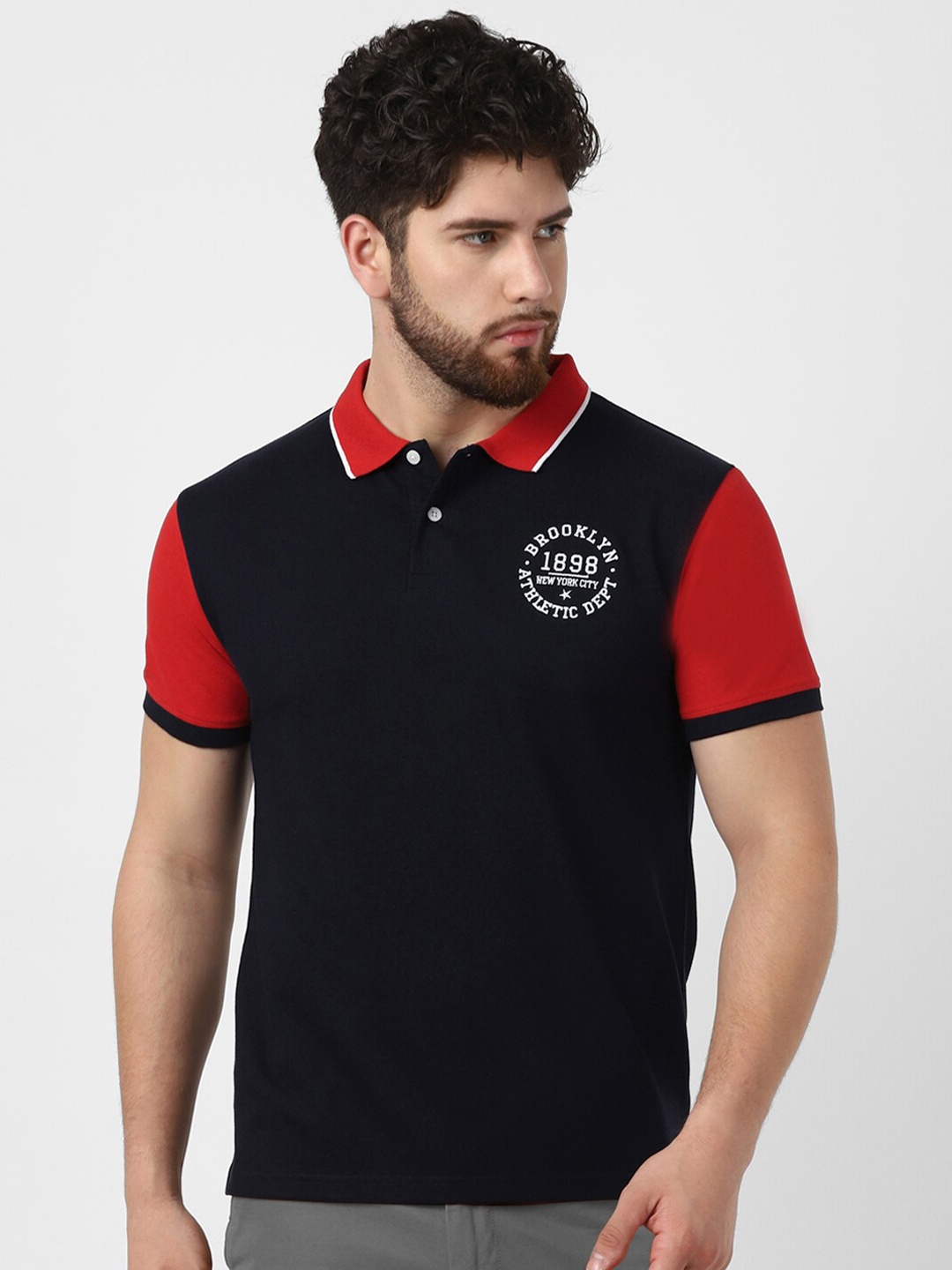 

UrbanMark Colourblocked Polo Collar T-Shirt, Navy blue