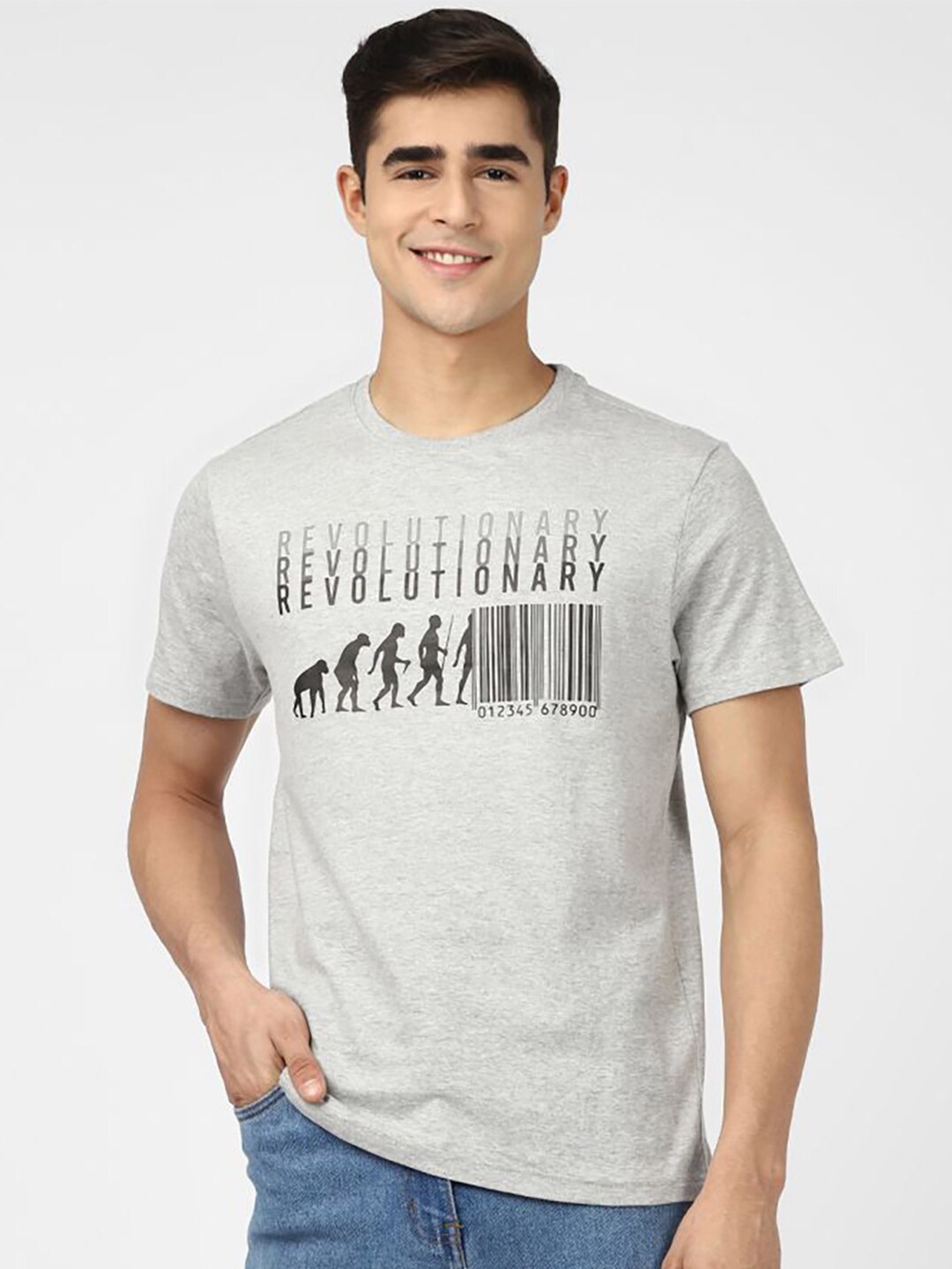 

UrbanMark Typography Printed Cotton T-shirt, Grey melange