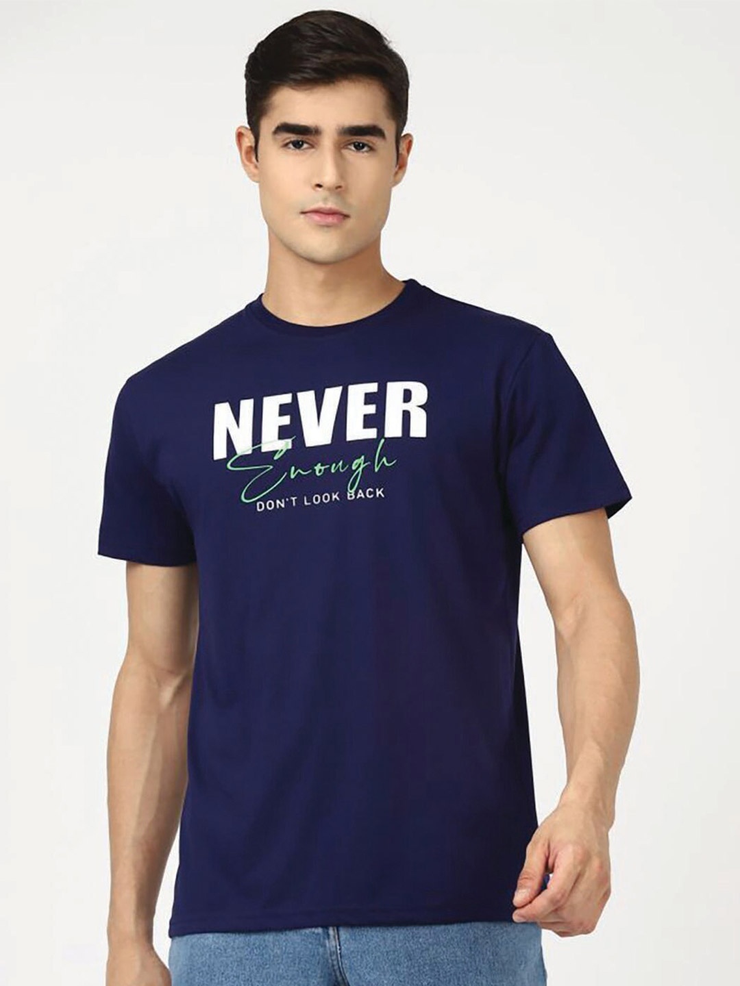 

UrbanMark Typography Printed Cotton T-shirt, Navy blue