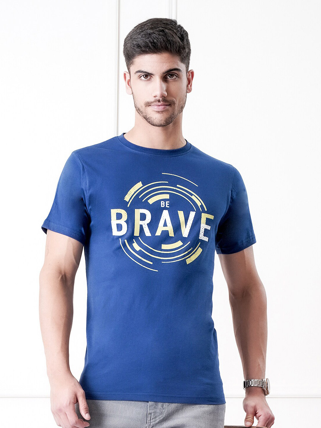 

UrbanMark Typography Printed Pure Cotton T-shirt, Navy blue