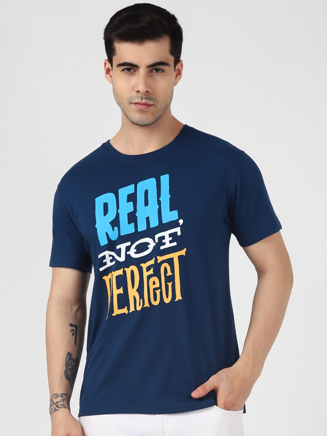 

UrbanMark Typography Printed Round Neck T-shirt, Navy blue