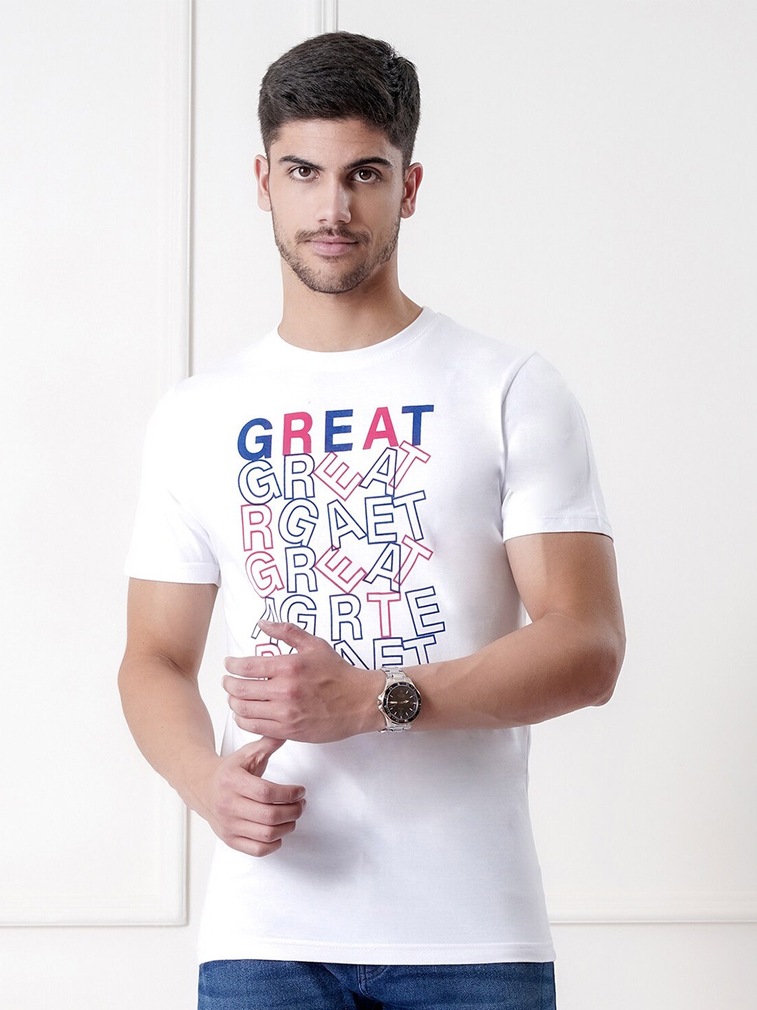 

UrbanMark Printed Cotton Regular Fit T-shirt, White