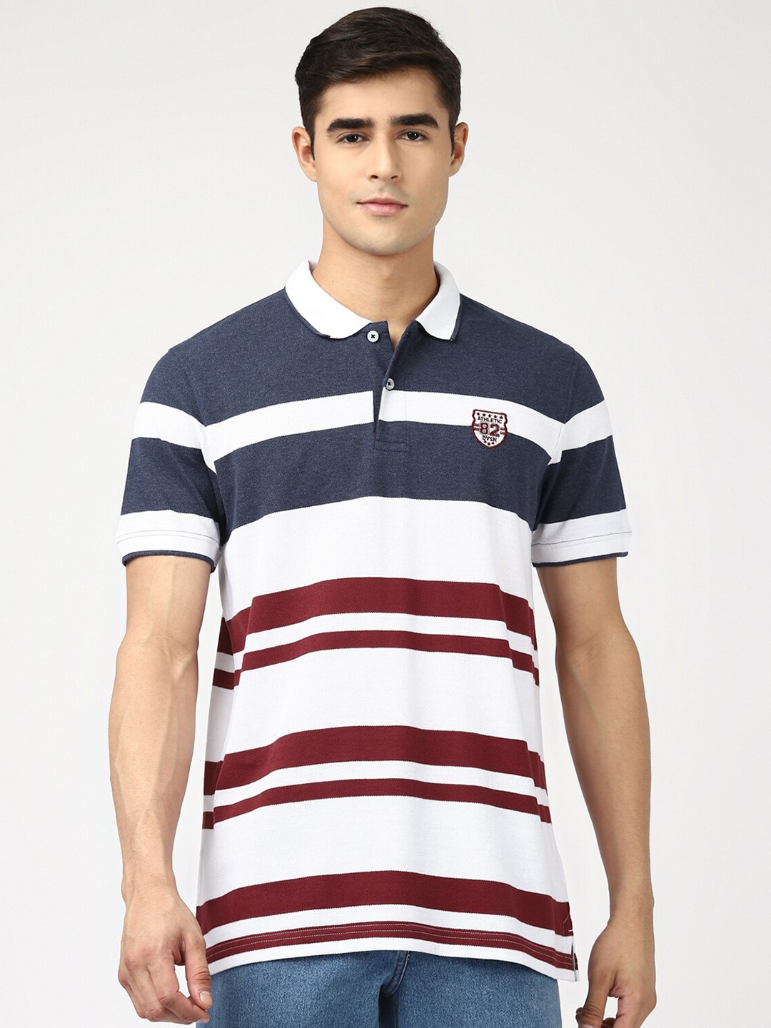

UrbanMark Striped Polo Collar Short Sleeves Slim Fit T-shirt, Maroon