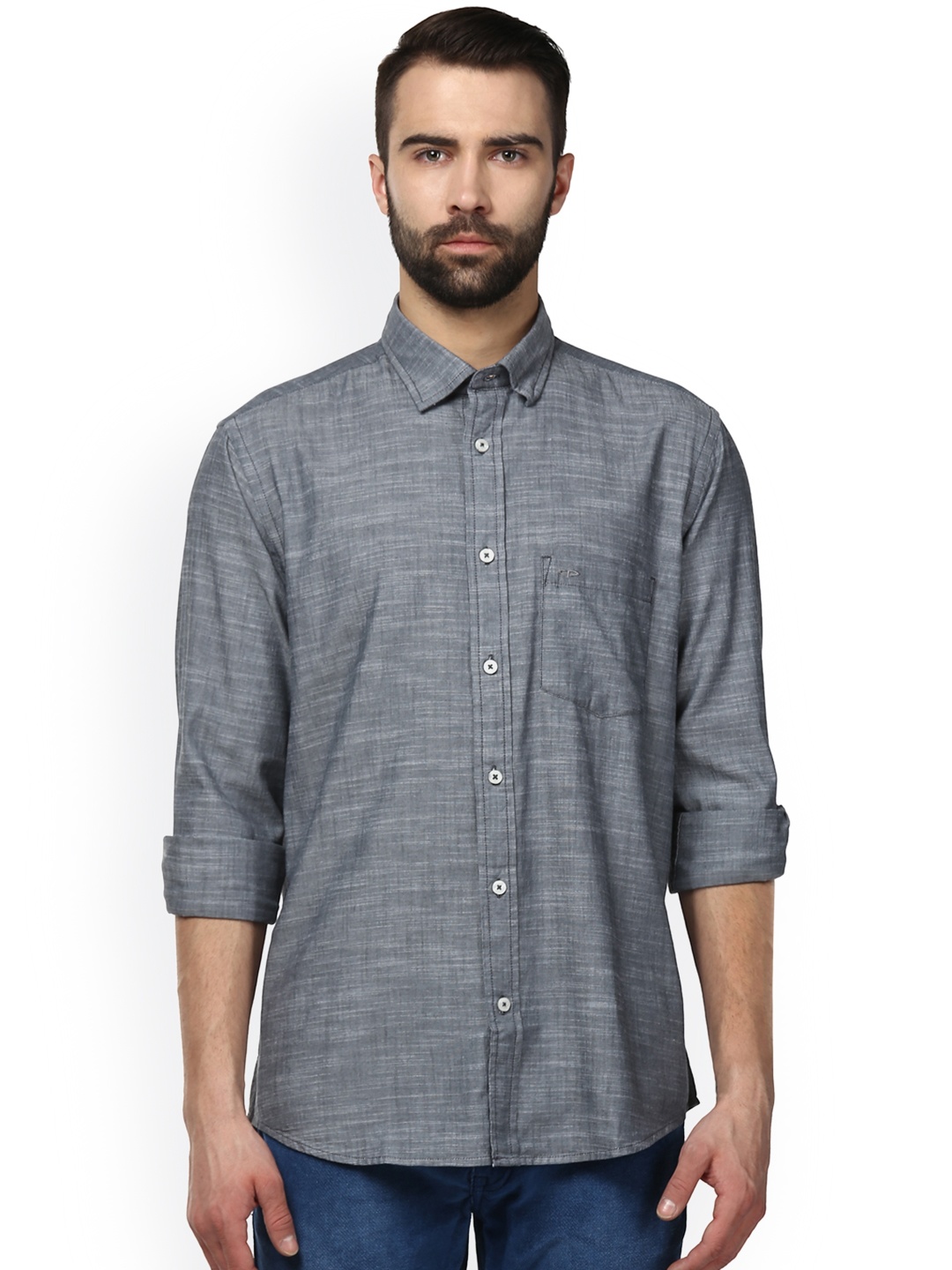 

ColorPlus Men Grey Tailored Fit Solid Semiformal Shirt