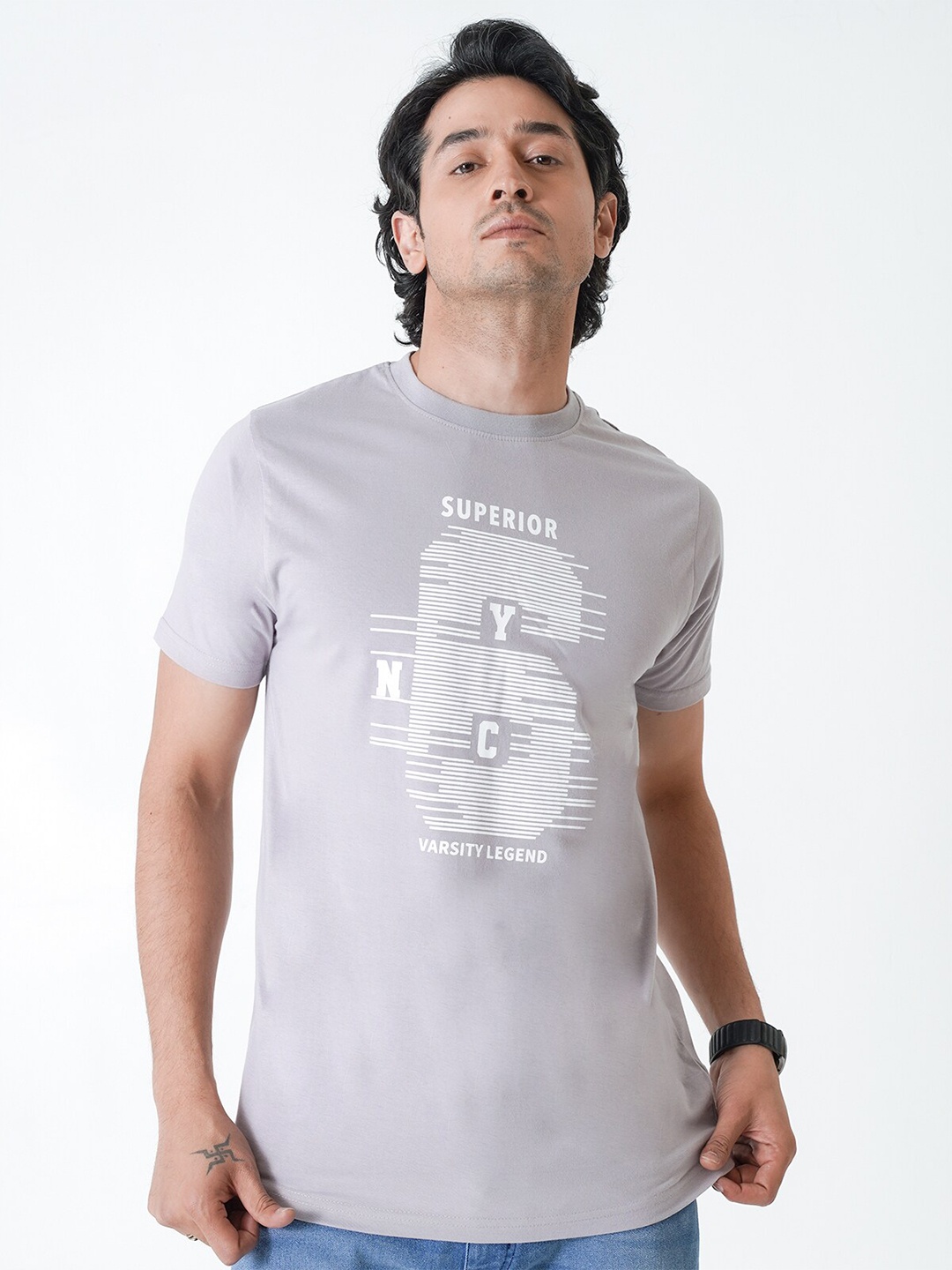 

UrbanMark Typography Printed Pure Cotton T-shirt, Grey