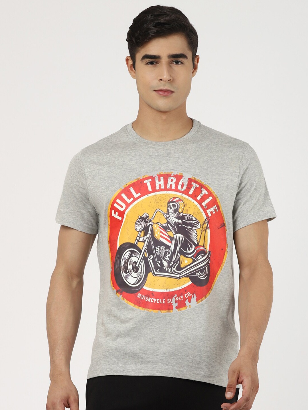 

UrbanMark Graphic Printed Pure Cotton T-Shirt, Grey melange
