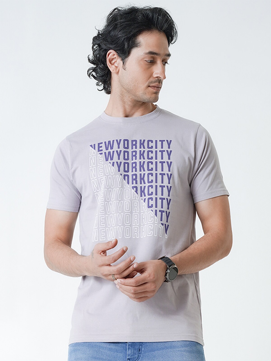 

UrbanMark Typography Printed Pure Cotton T-shirt, Grey