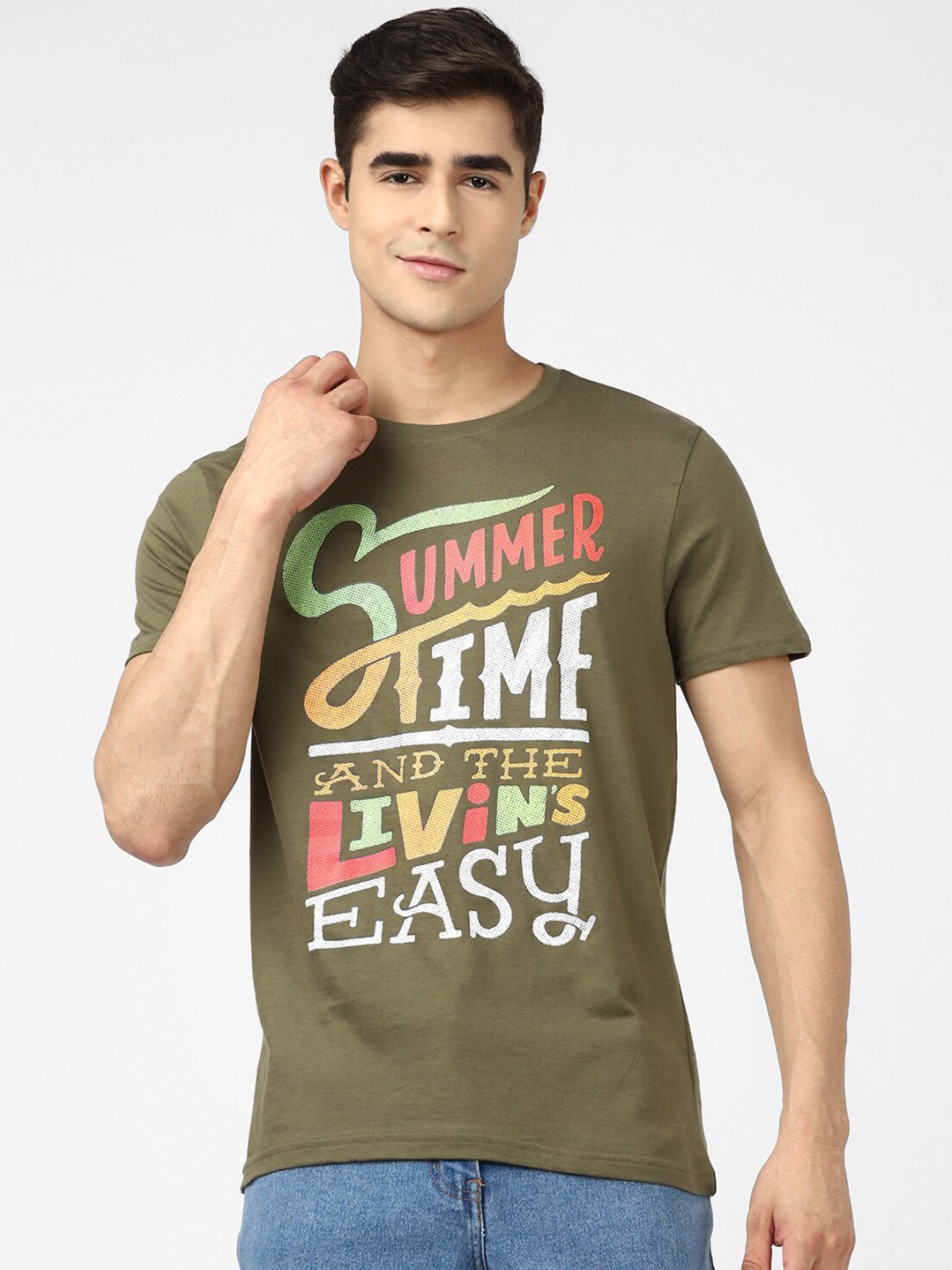 

UrbanMark Typography Printed Pure Cotton T-shirt, Olive