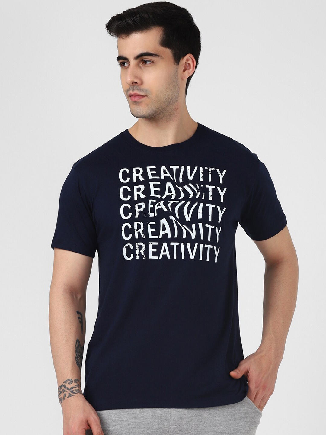

UrbanMark Typography Printed Round Neck T-shirt, Navy blue