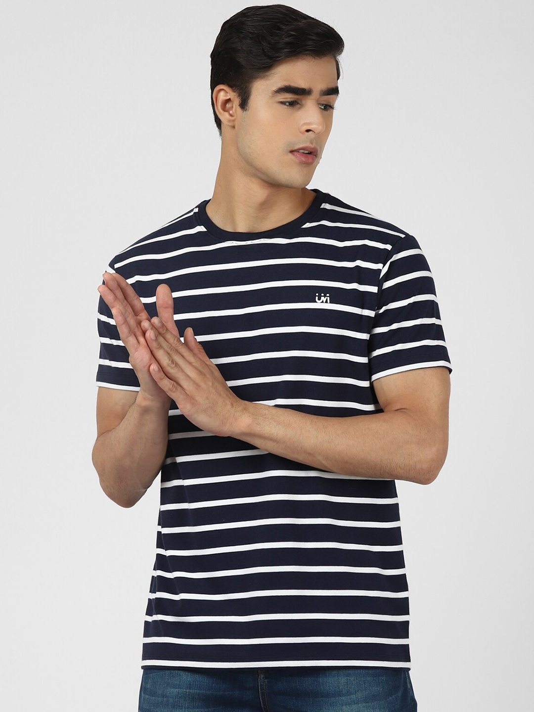 

UrbanMark Striped Cotton T-shirt, Navy blue
