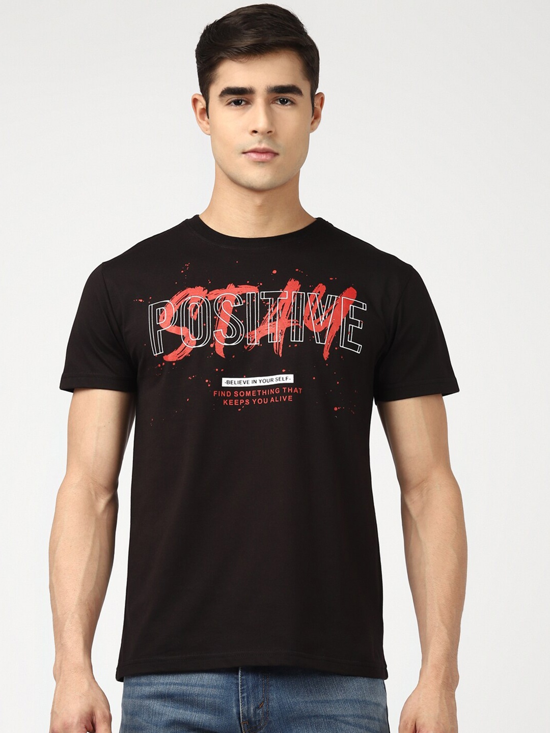 

UrbanMark Typography Printed Round Neck T-shirt, Black