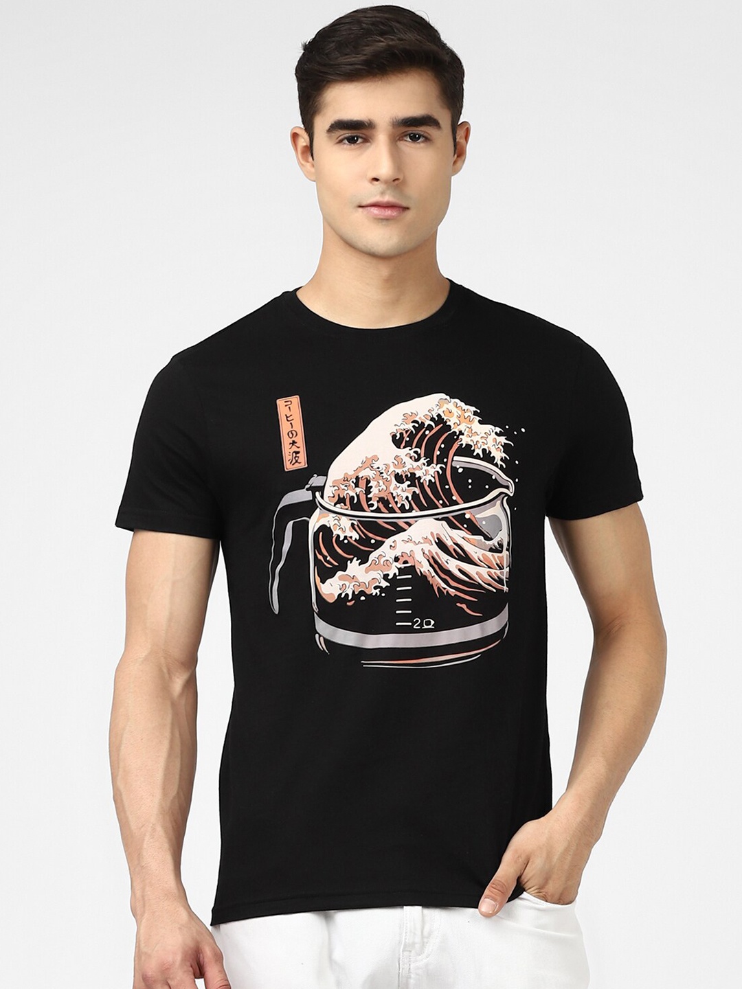 

UrbanMark Graphic Printed Pure Cotton T-shirt, Black