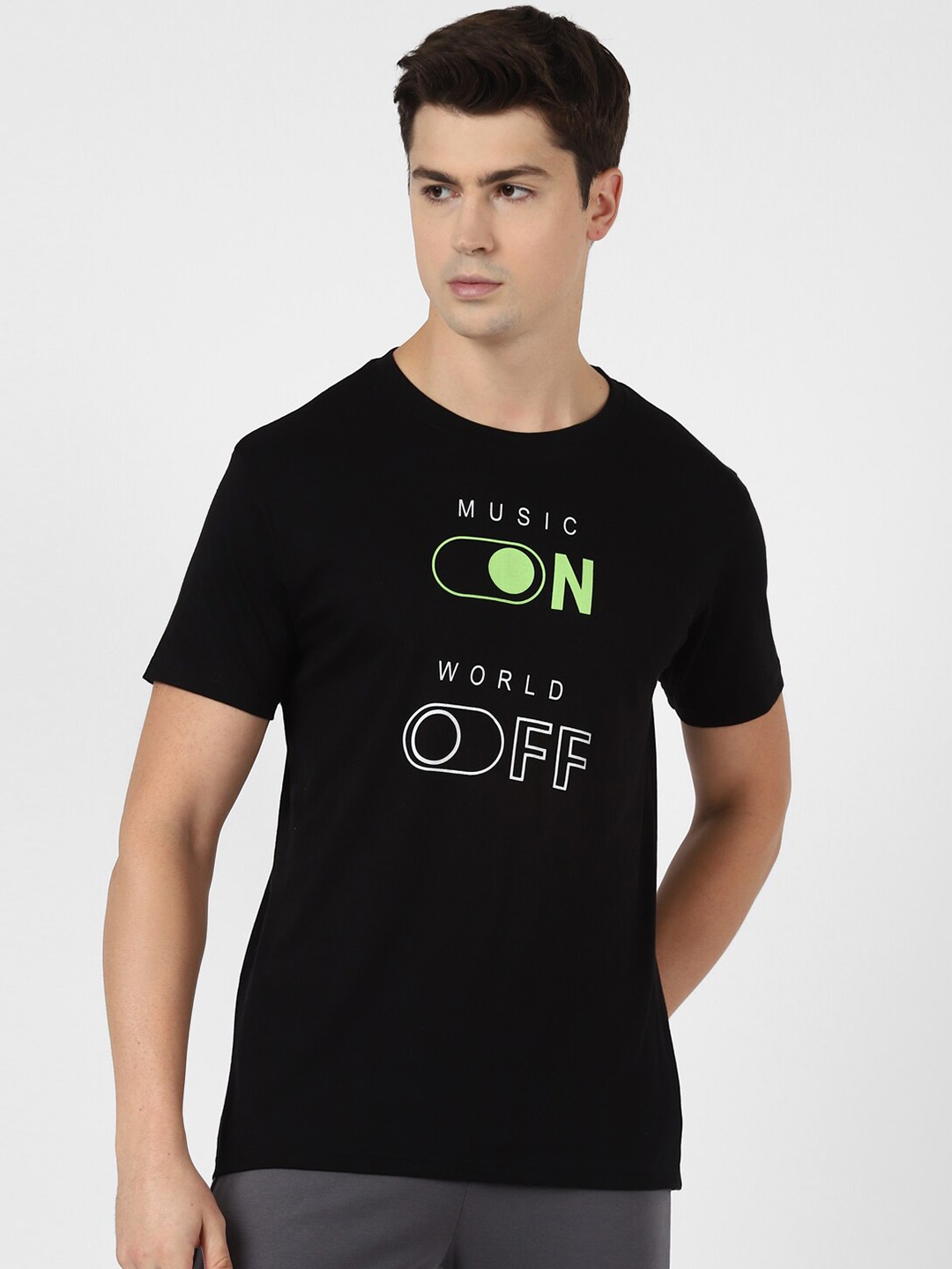 

UrbanMark Typography Printed Cotton T-Shirt, Black