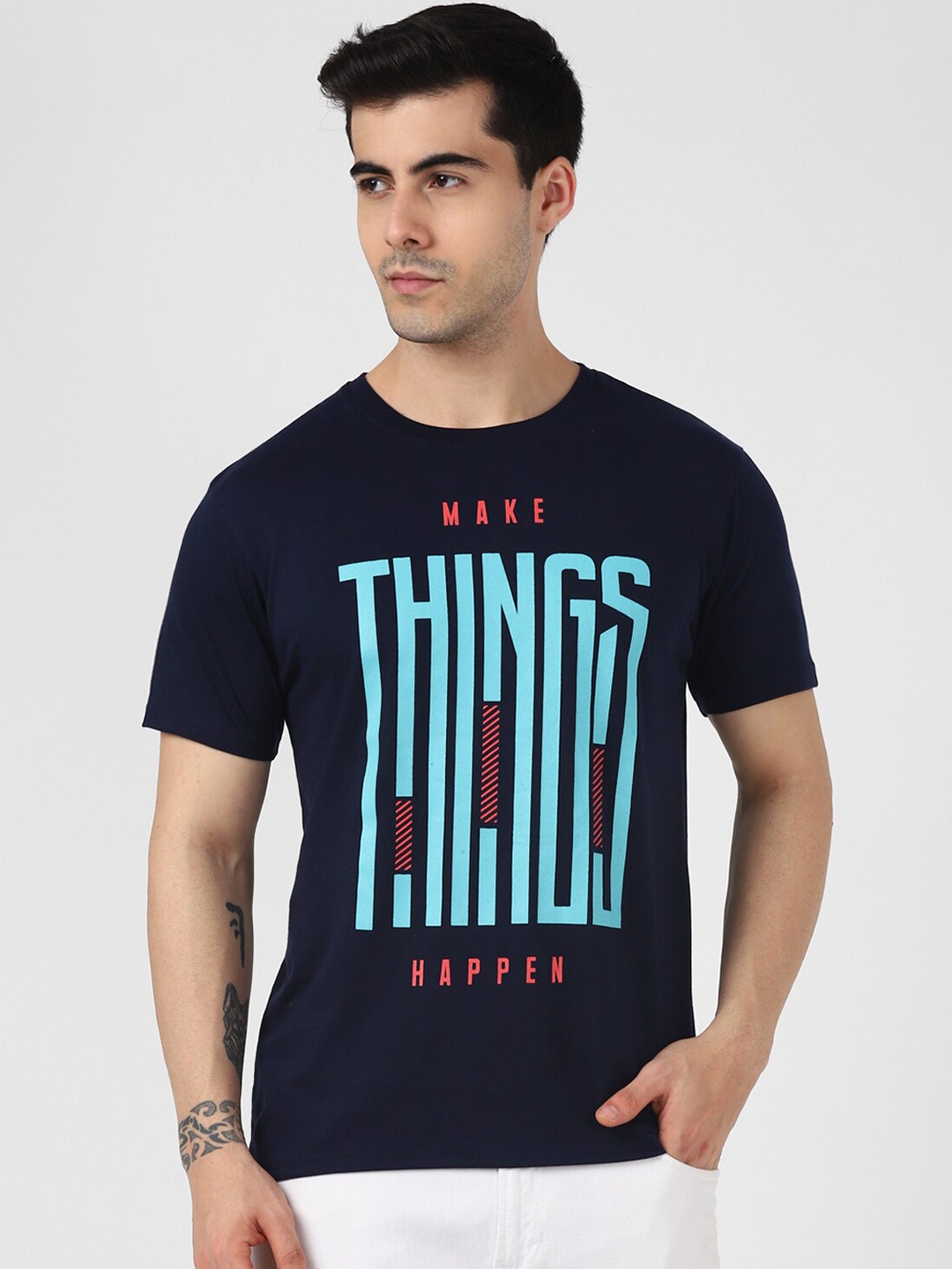 

UrbanMark Typography Printed T-shirt, Navy blue