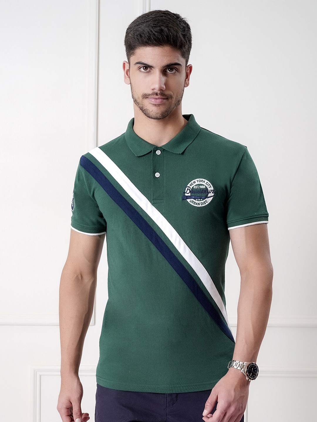 

UrbanMark Polo Collar Printed T-shirt, Green