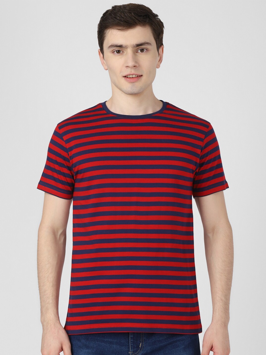 

UrbanMark Striped Pure Cotton Round Neck T-shirt, Red