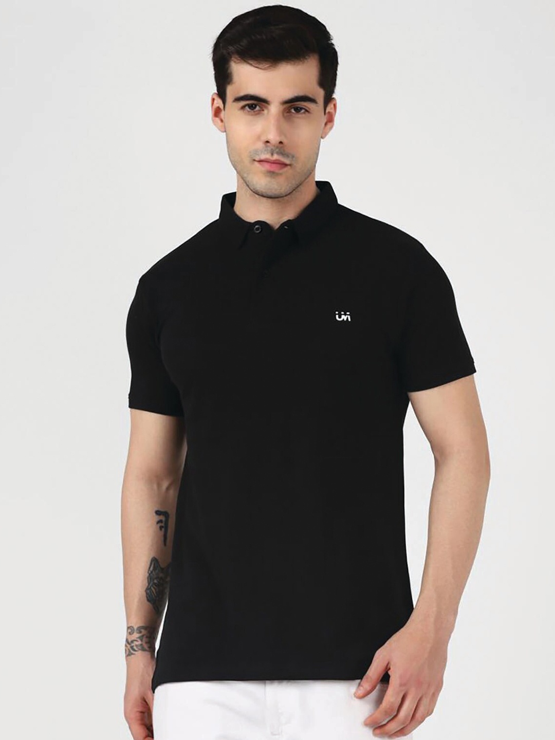 

UrbanMark Regular Fit Polo Collar Pure Cotton T Shirt, Black