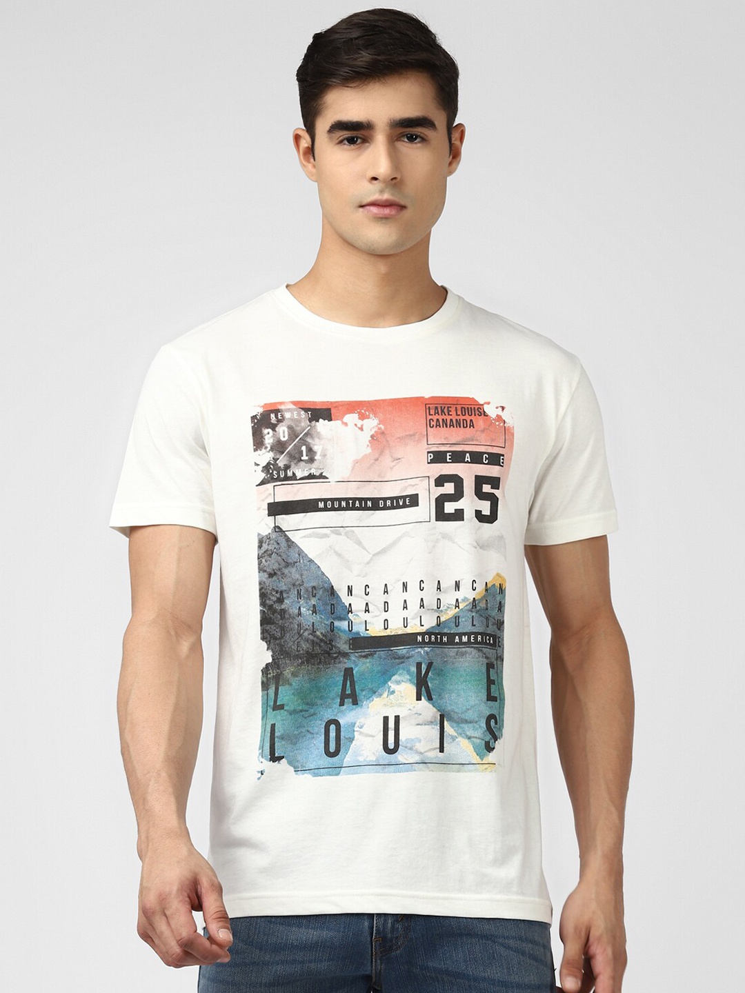 

UrbanMark Graphic Printed Cotton T-shirt, White