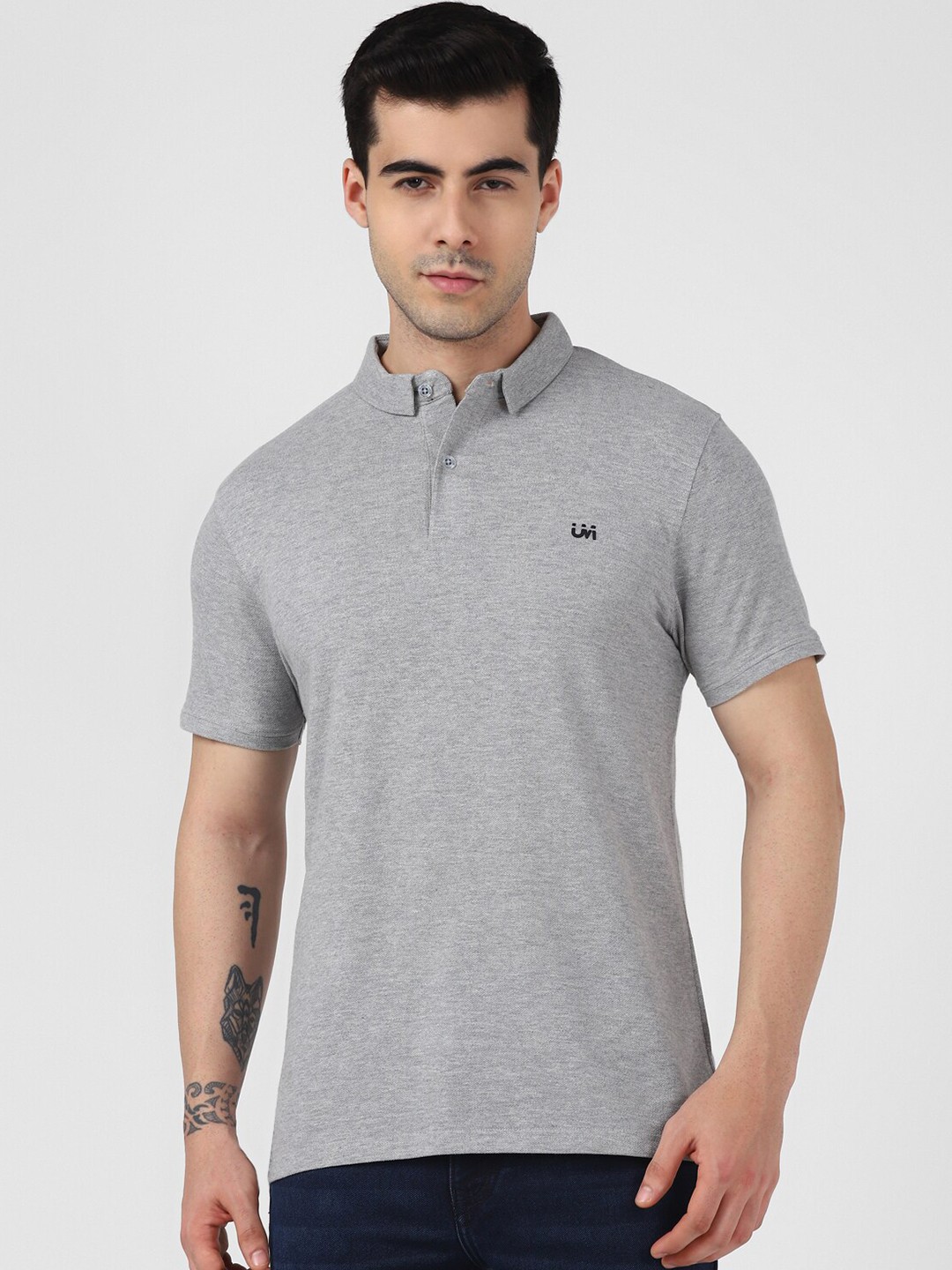 

UrbanMark Polo Collar Pure Cotton Casual T-shirt, Grey melange