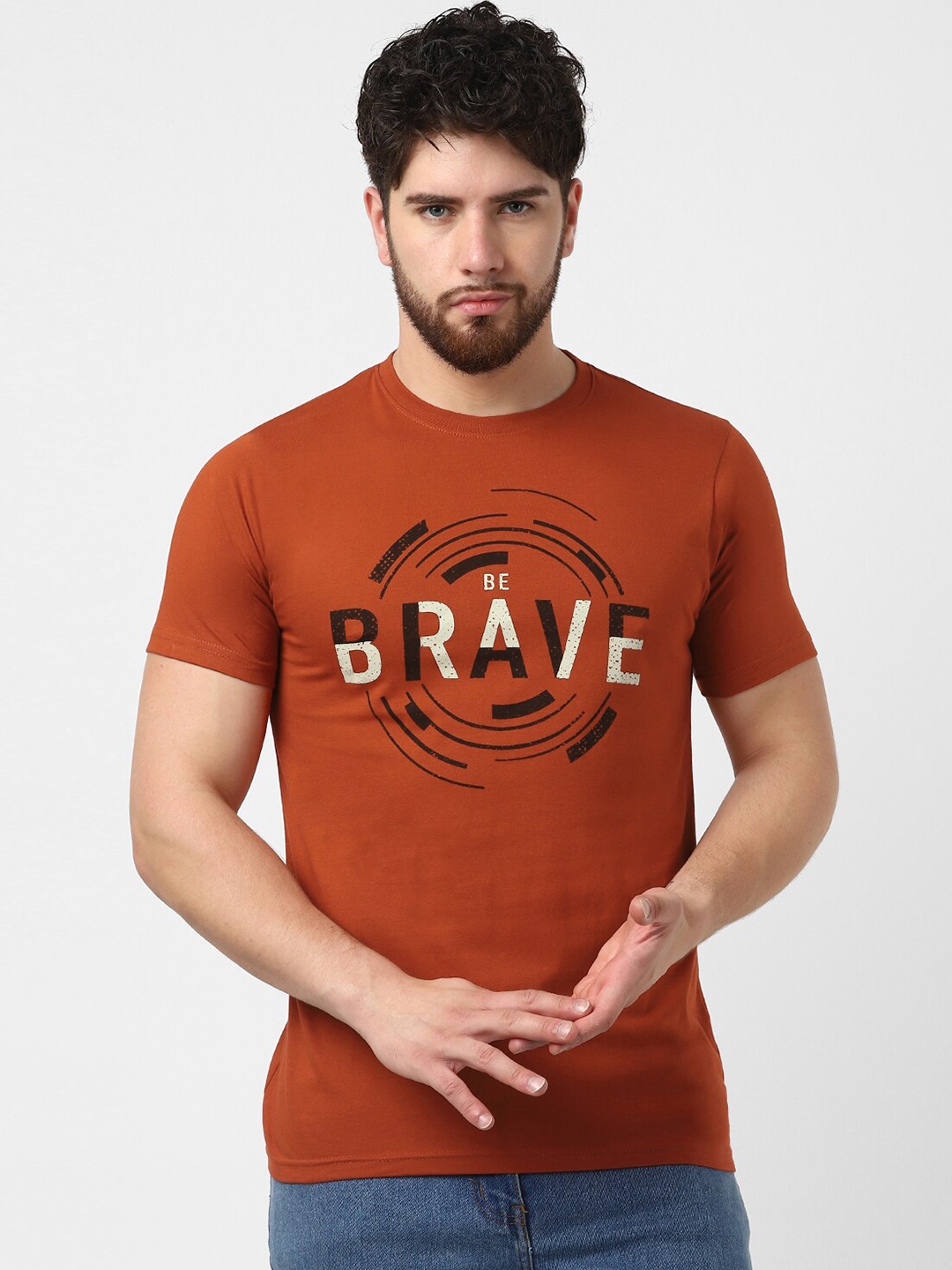 

UrbanMark Typography Printed Pure Cotton T-shirt, Rust