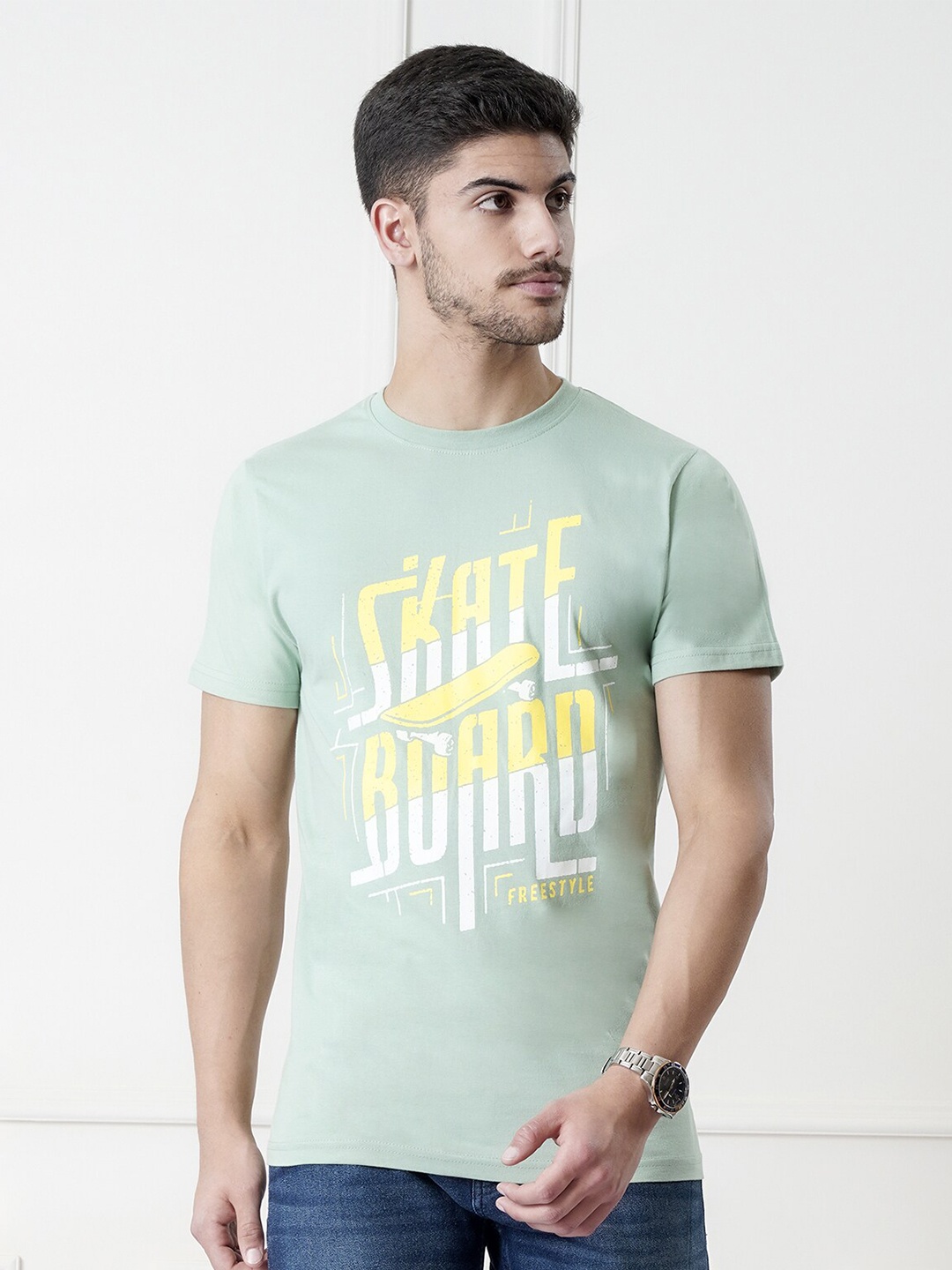 

UrbanMark Typography Printed Pure Cotton T-shirt, Green