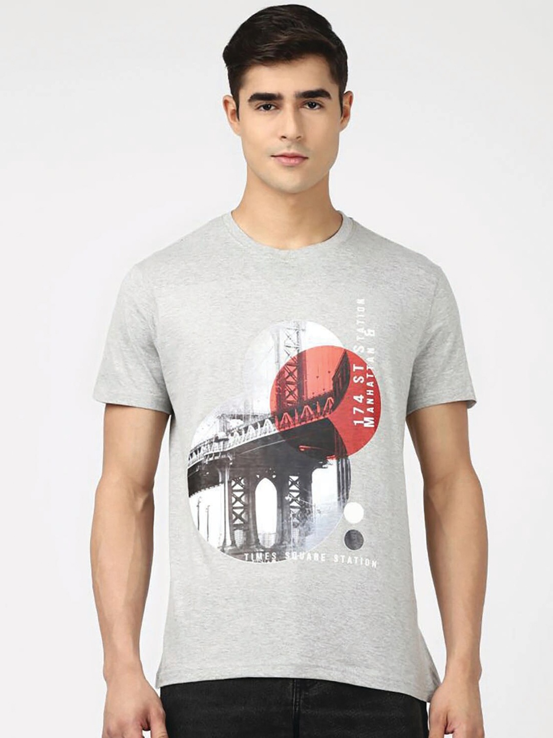 

UrbanMark Graphic Printed Round Neck T-shirt, Grey melange