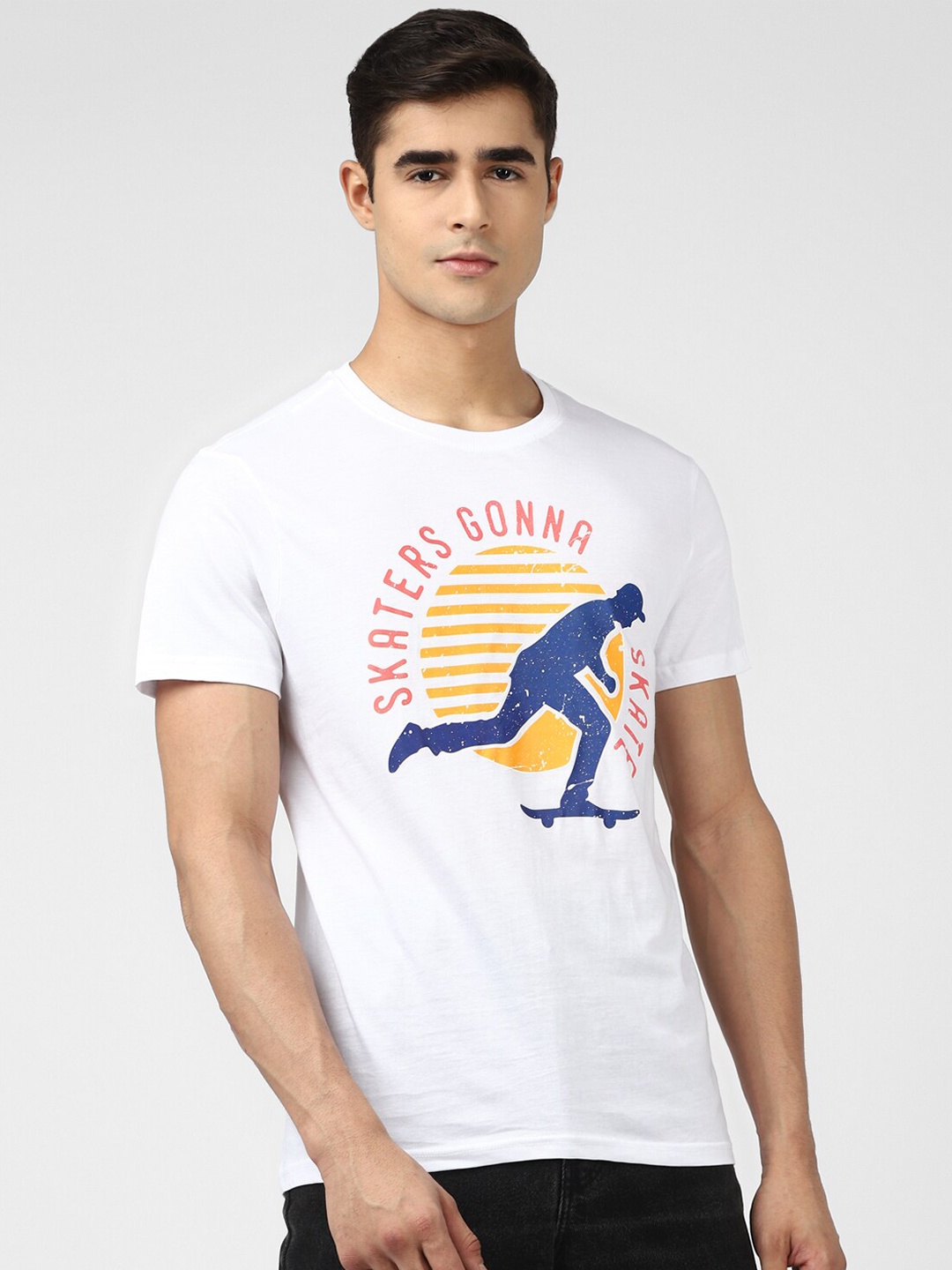 

UrbanMark Graphic Printed Pure Cotton T-shirt, White