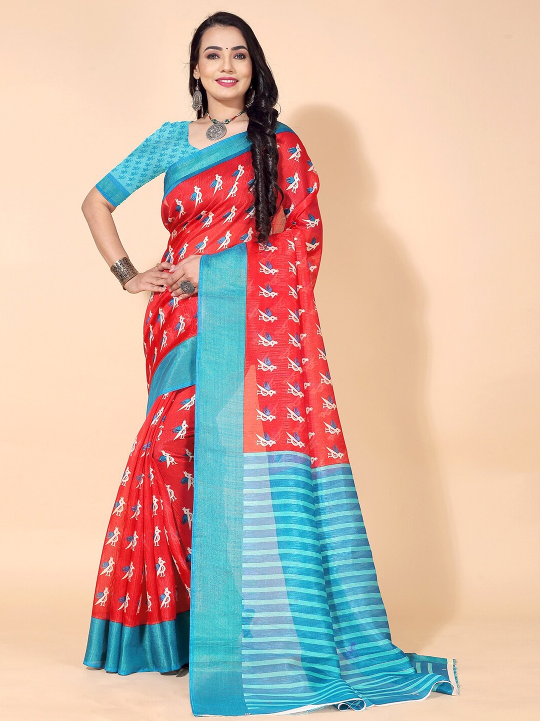 

N N ENTERPRISE Ethnic Motifs Printed Saree, Red