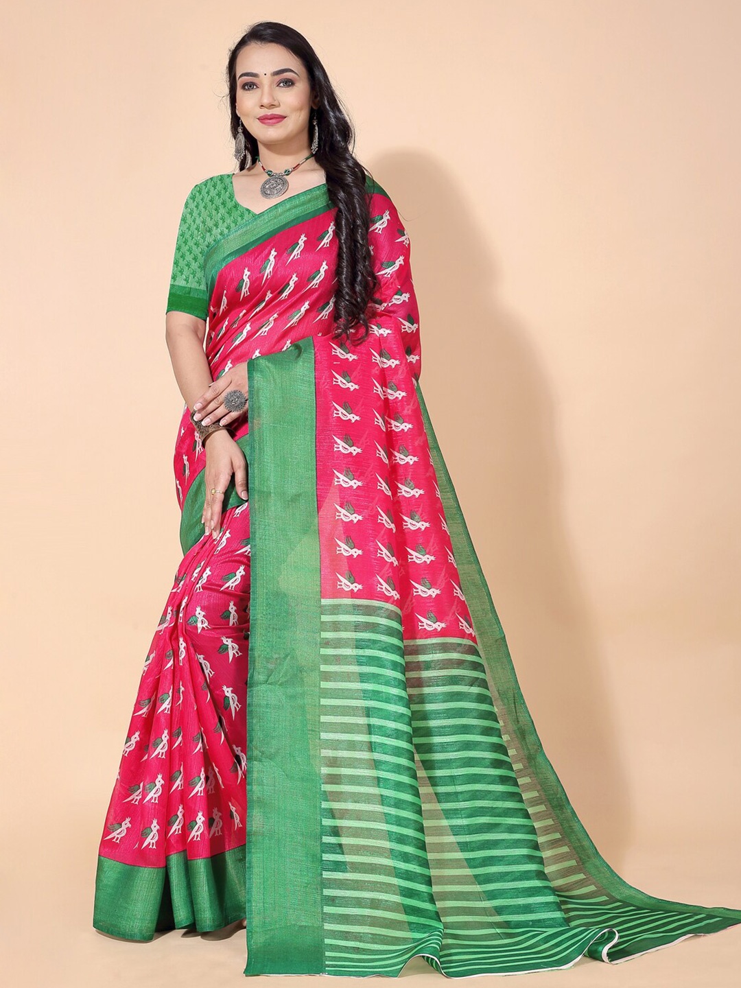 

N N ENTERPRISE Ethnic Motifs Printed Saree, Pink