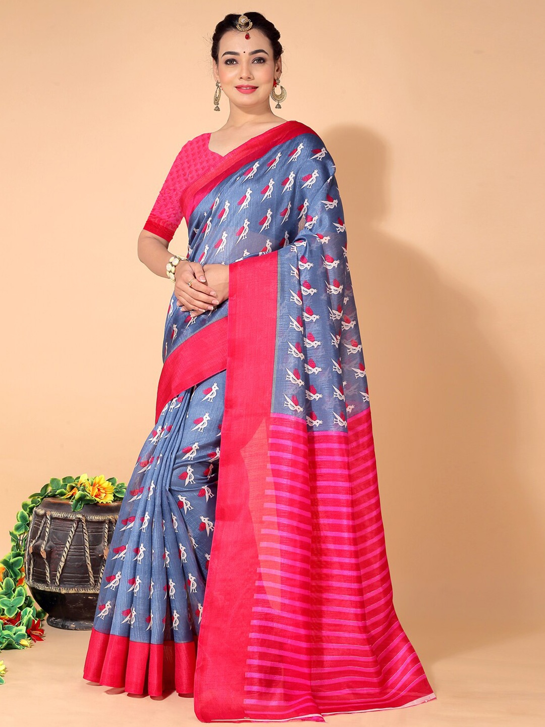 

N N ENTERPRISE Ethnic Motifs Art Silk Ilkal Saree, Grey