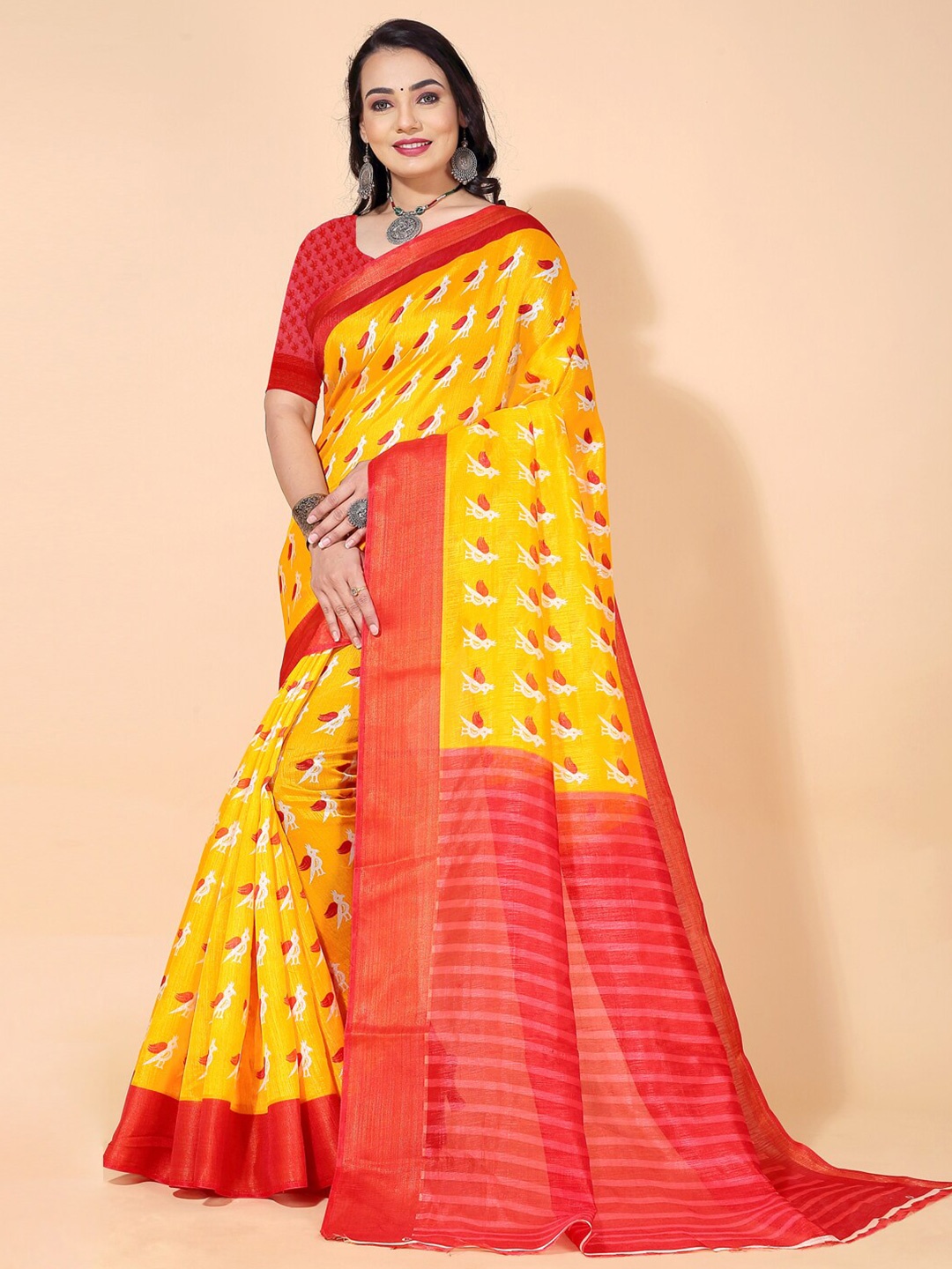 

N N ENTERPRISE Ethnic Motifs Printed Saree, Yellow