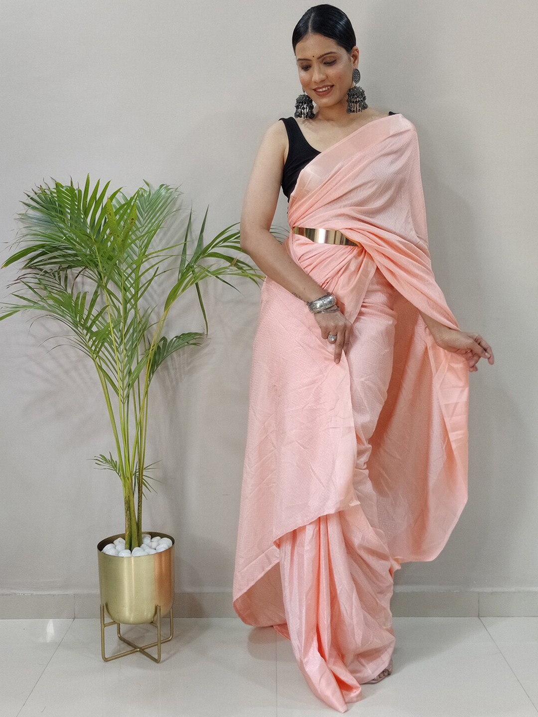 

Satrani Peach-Coloured Ready To Wear Saree