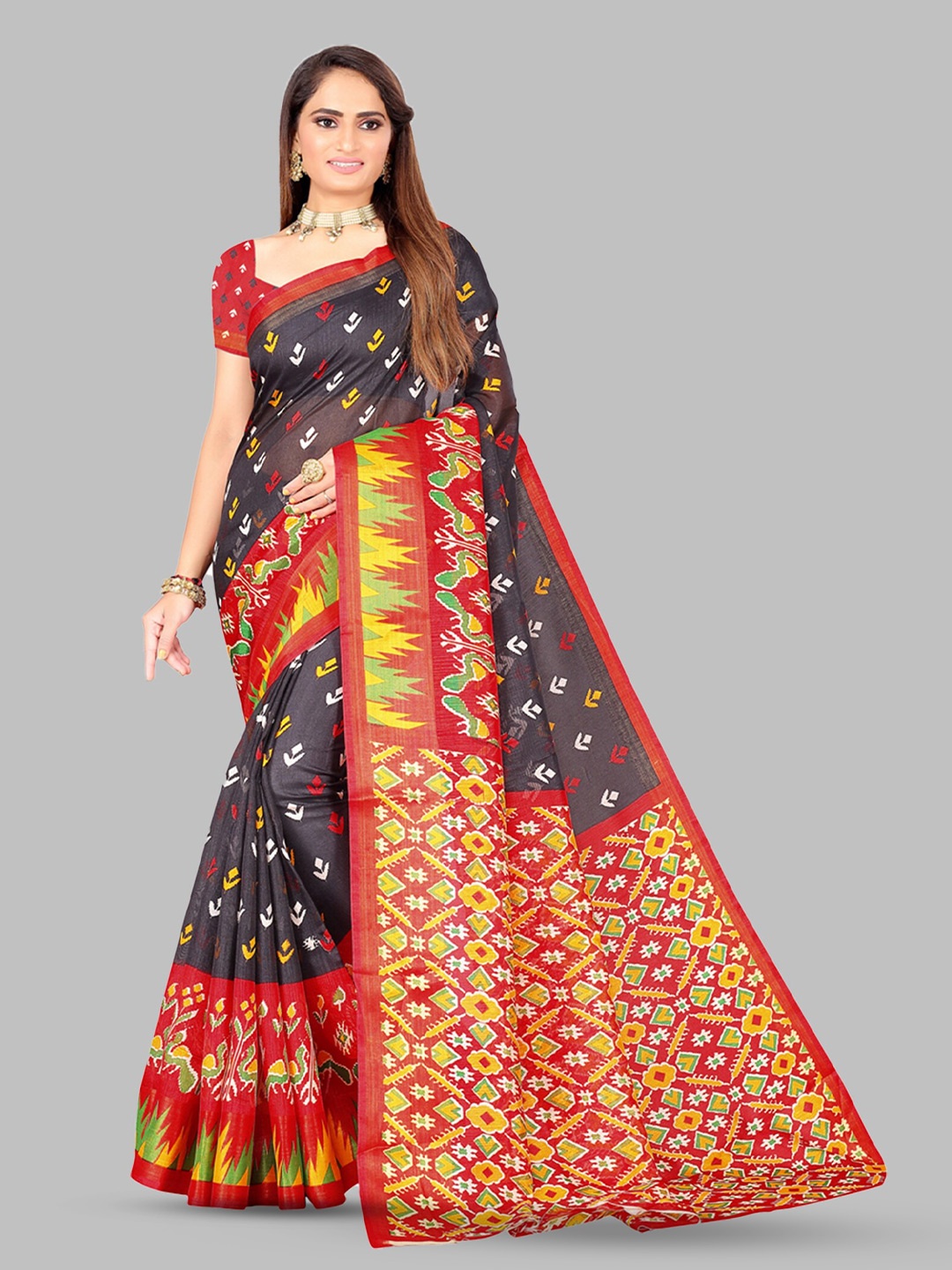

N N ENTERPRISE Ethnic Motifs Printed Saree, Black