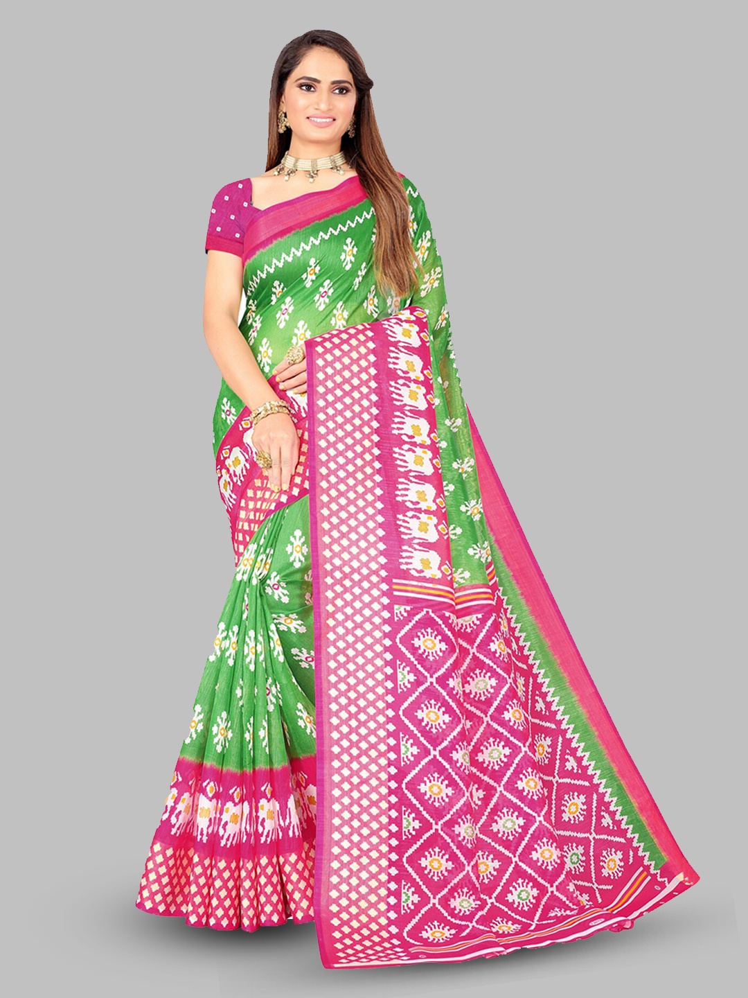 

N N ENTERPRISE Ethnic Motifs Printed Saree, Lime green