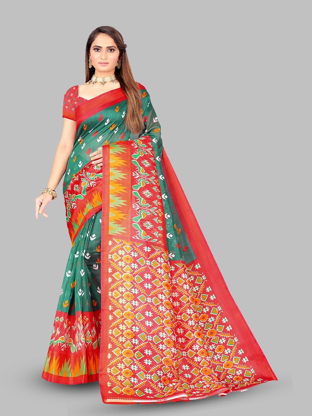 

N N ENTERPRISE Ethnic Motifs Printed Saree, Green