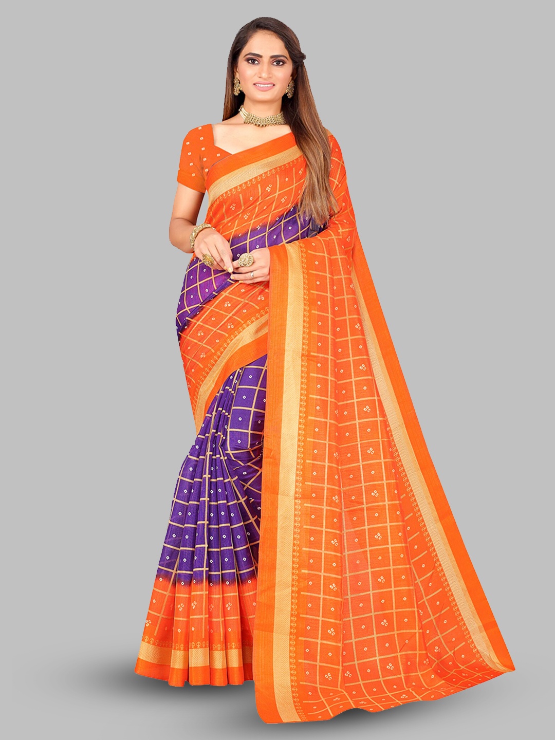 

N N ENTERPRISE Printed Zari Art Silk Bandhani Saree, Purple