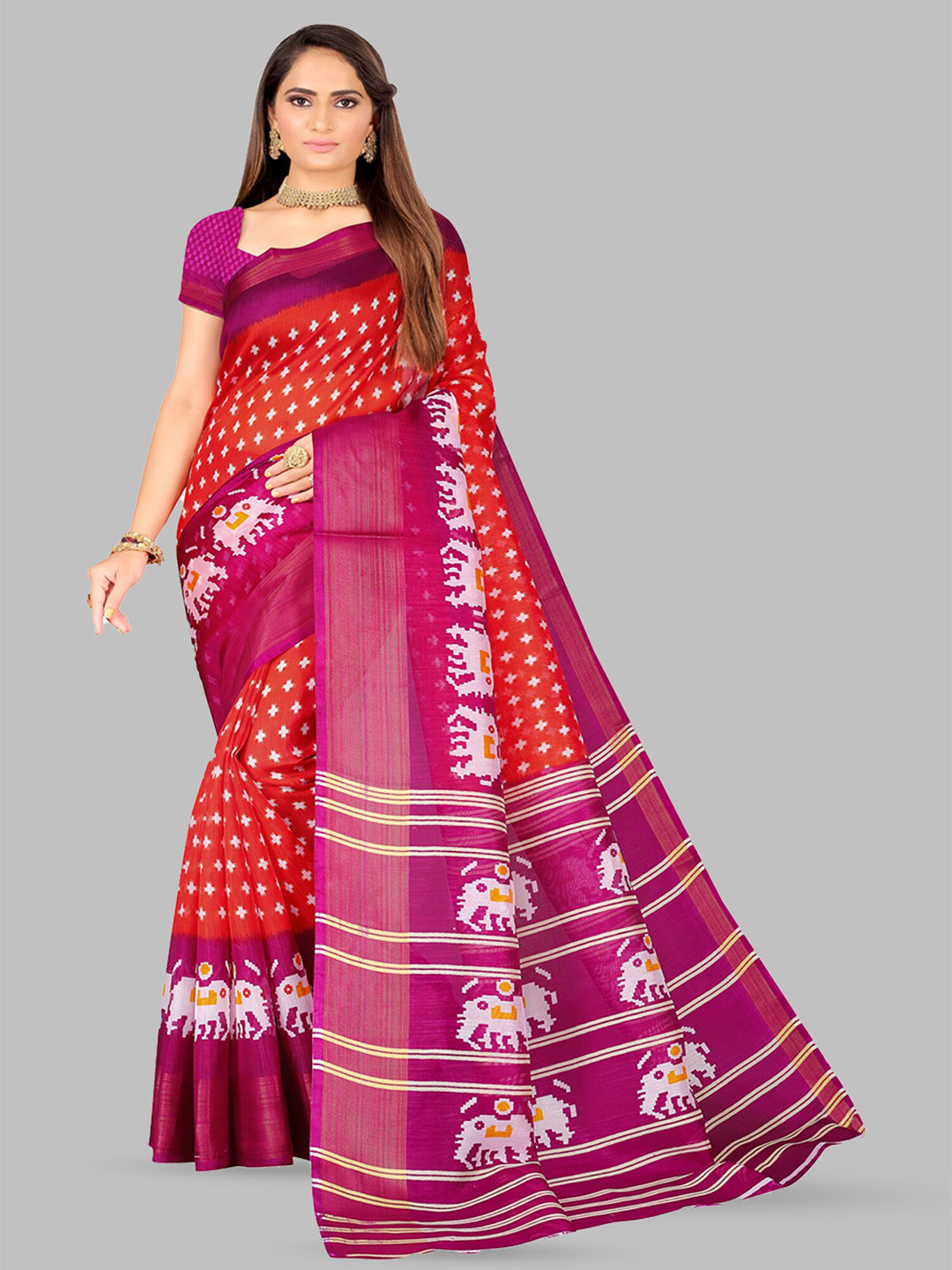 

N N ENTERPRISE Ethnic Motifs Printed Saree, Red
