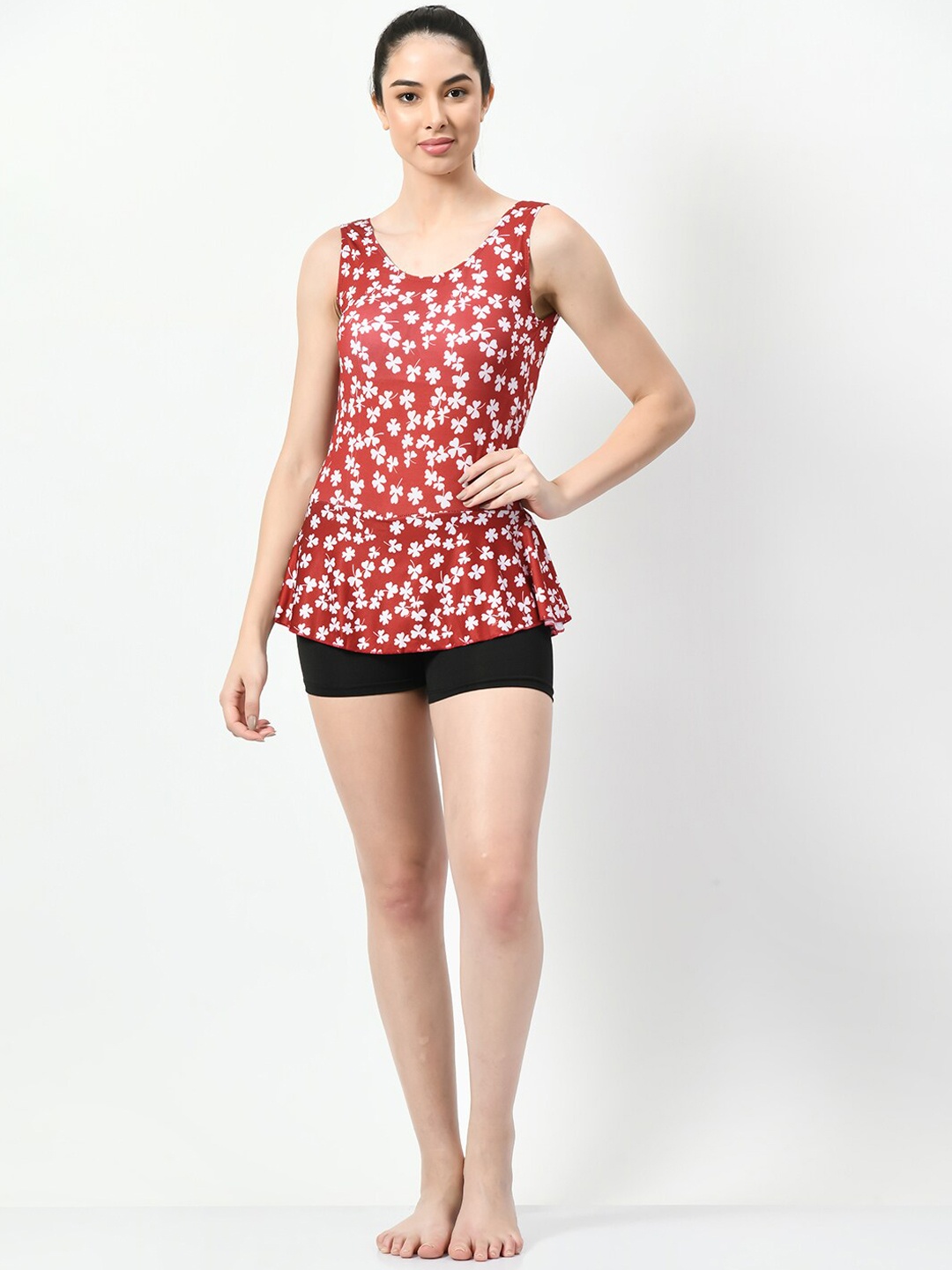 

Lebami Leaf Printed Medium Coverage One Piece Swimwear, Red