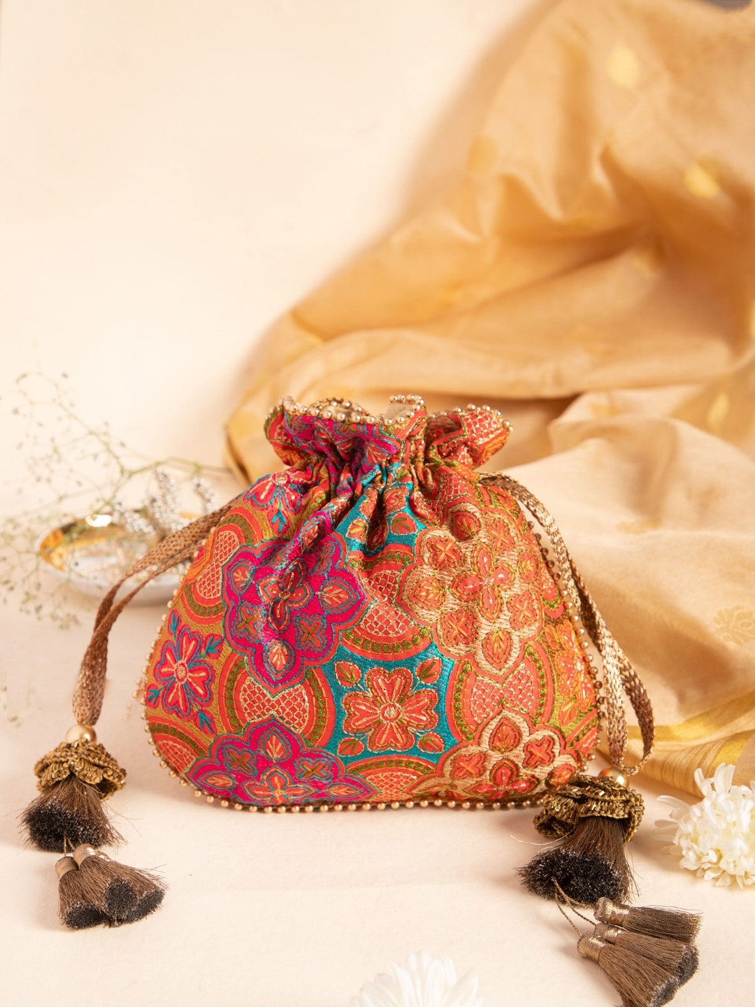 

AMYRA Embroidered Potli Clutches, Red