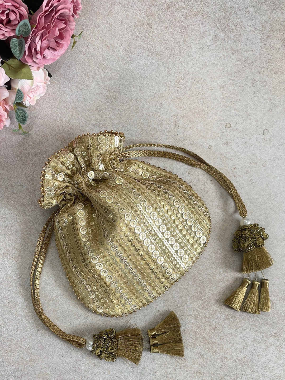 

AMYRA Embellished Potli Clutch, Gold